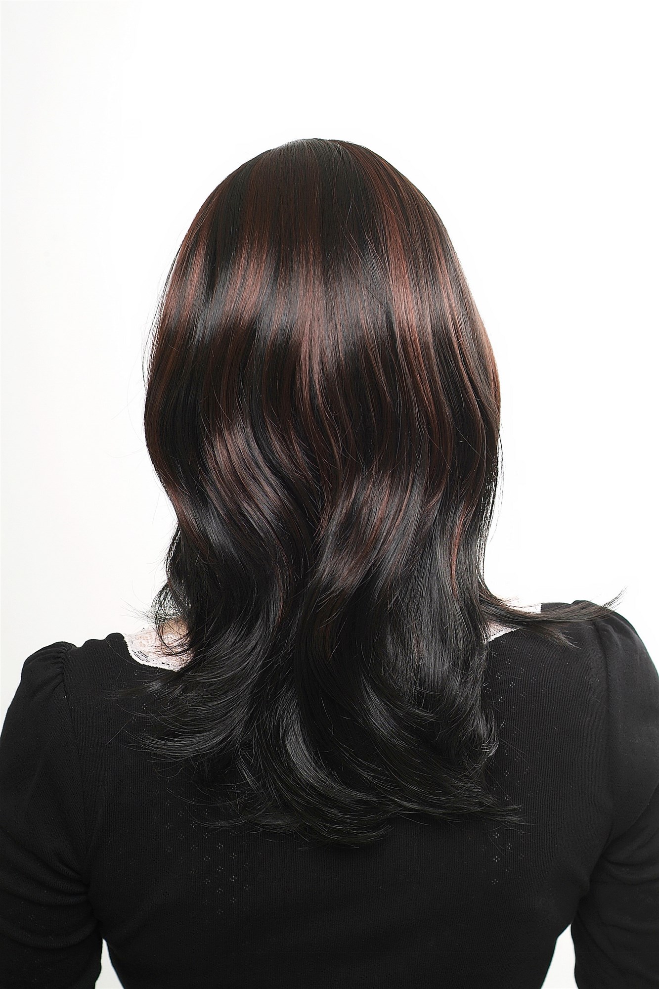 Lady women wig meedium long cute parting wavy black mahagony brown highlights, view 3, WIG ME UP: Your Perücken Online Shop Quality Wigs, Ladies, velvet black-chestnut mix, wavy, long