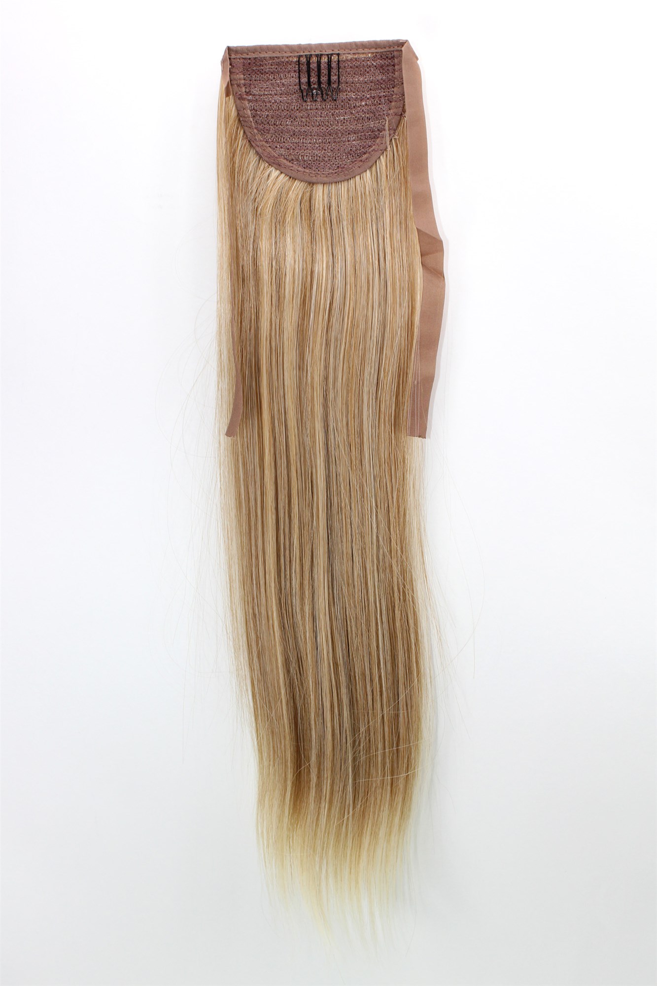 YZF-TS18-27T88 Hairpiece Pontail Pigtail extension slim light straight comb and ribbon strawberry blond mix streaked bright blond highlights 18", view 2, WIG ME UP: Your Perücken Online Shop Ponytails, copper-light-blonde mix, straight, shoulder-length