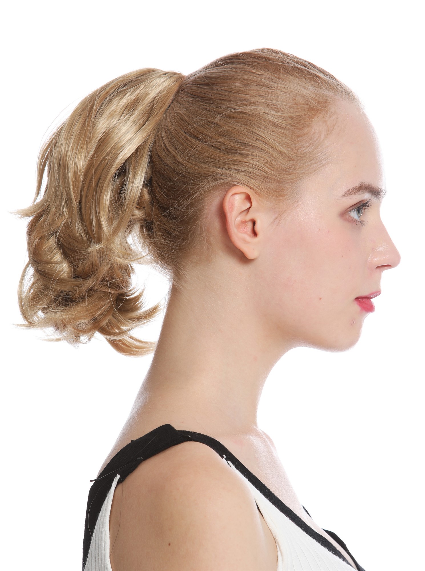 Ponytail Hairpiece Extensions short wavy light champagne blond 10" 506-V-22, front view, WIG ME UP: Your Perücken Online Shop Ponytails, ash blonde, curled, short