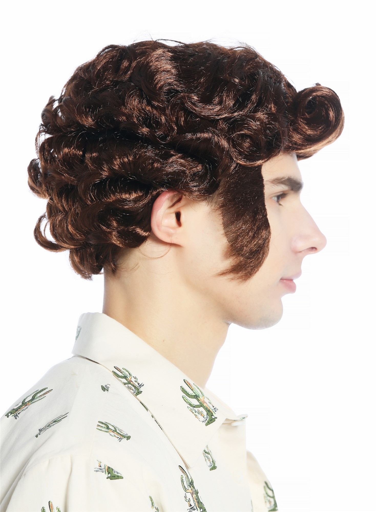 günstige Party Perücke, Perücke Herren Rockabilly Tolle wellig Koteletten50er Mahagoni Braun 24862-P33, Ansicht 3, WIG ME UP: Ihr Perücken Online Shop lockige Party Perücke Mahagoni kurze Haare für Herren