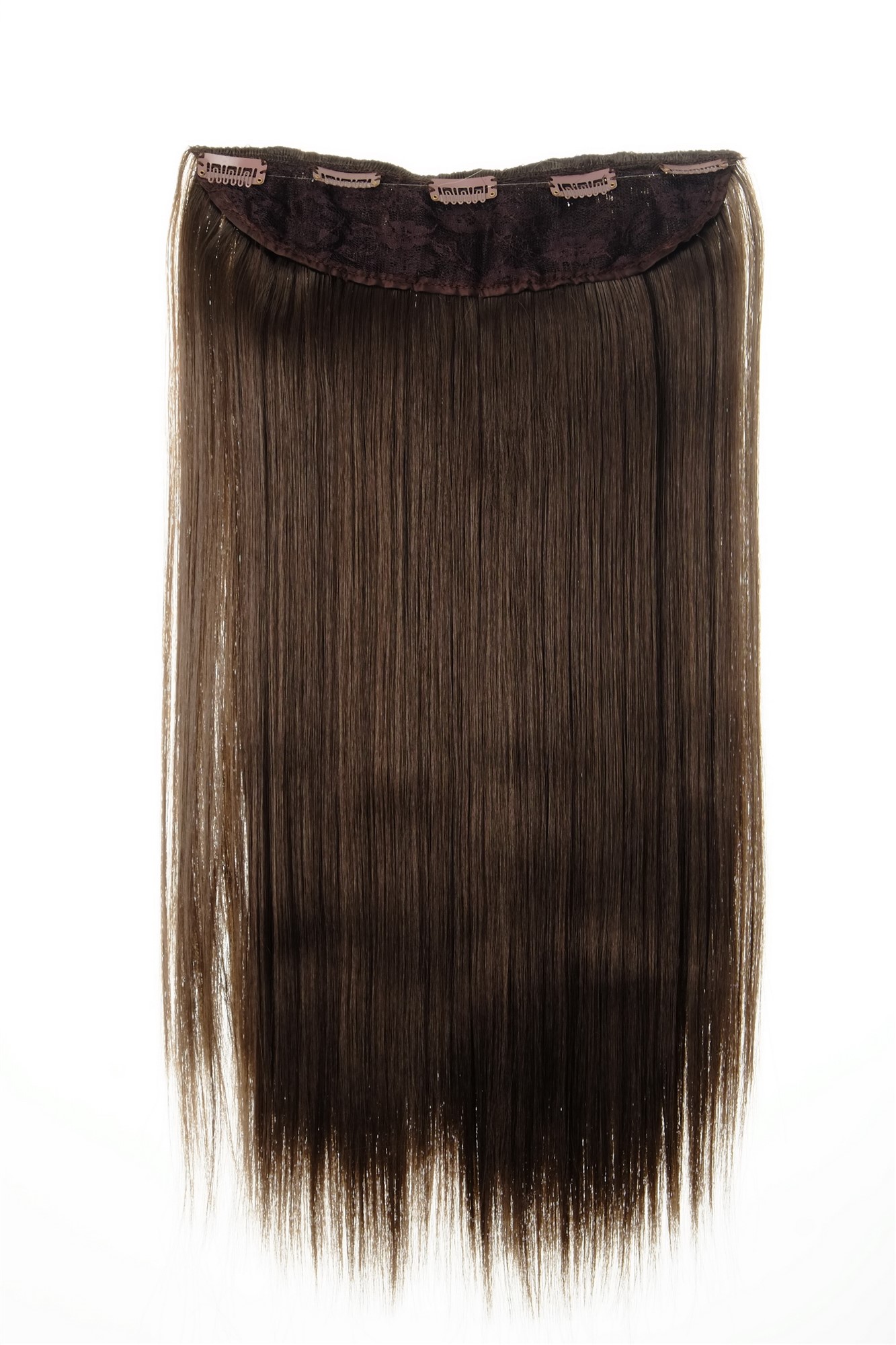 Haarteil Extension 5 Clips Mittel-Aschbraun L30172-8, Ansicht 2, WIG ME UP: Ihr Perücken Online Shop glatte Halbperücke Mittel-Aschbraun 60 cm lang