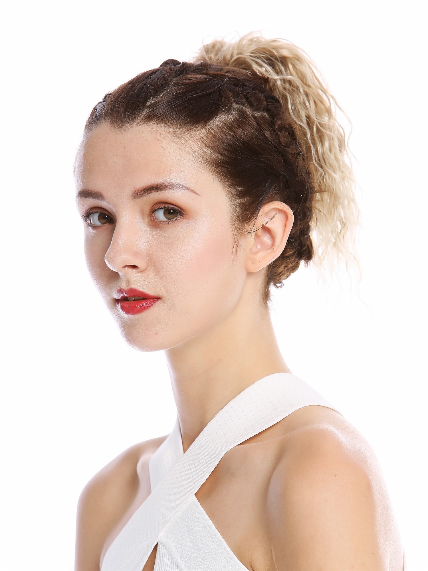 hochwertiger Zopf Pferdeschwanz Kurz Lockig Krepplocken Blond Platin Mix N67A-V-15T613, Ansicht 3, WIG ME UP: Ihr Perücken Online Shop lockiges Zopf-Haarteil Blond-Mix 25 cm lang