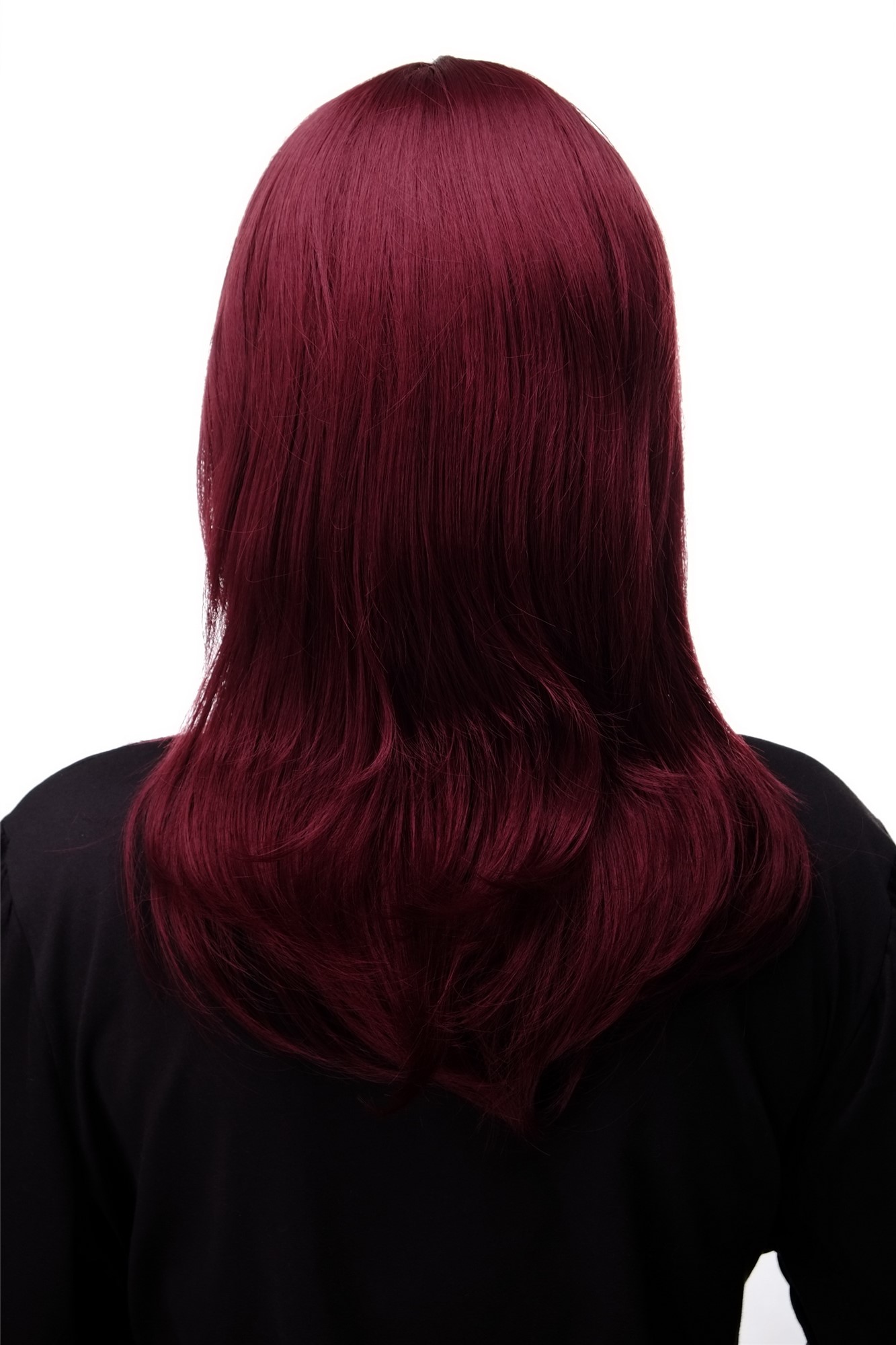 hochwertige Qualitätsperücken, Frauen Perücke schulterlang glatt gestufte Haare Rot Granatrot 3003-39, Ansicht 4, WIG ME UP: Ihr Perücken Online Shop glatte Tressen-Perücke mit Kopfhaut-Imitat Granatrot lange Haare für Damen