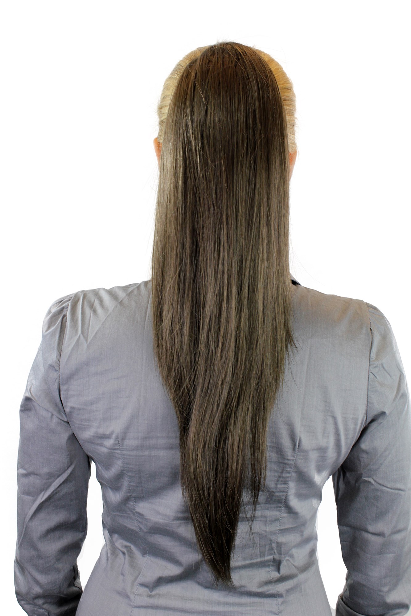 hochwertiges Haarteil voluminös glatt Butterfly-Clip + Gummizug Braun WK06-8, Vorderansicht, WIG ME UP: Ihr Perücken Online Shop glattes Zopf-Haarteil Braun 60 cm lang