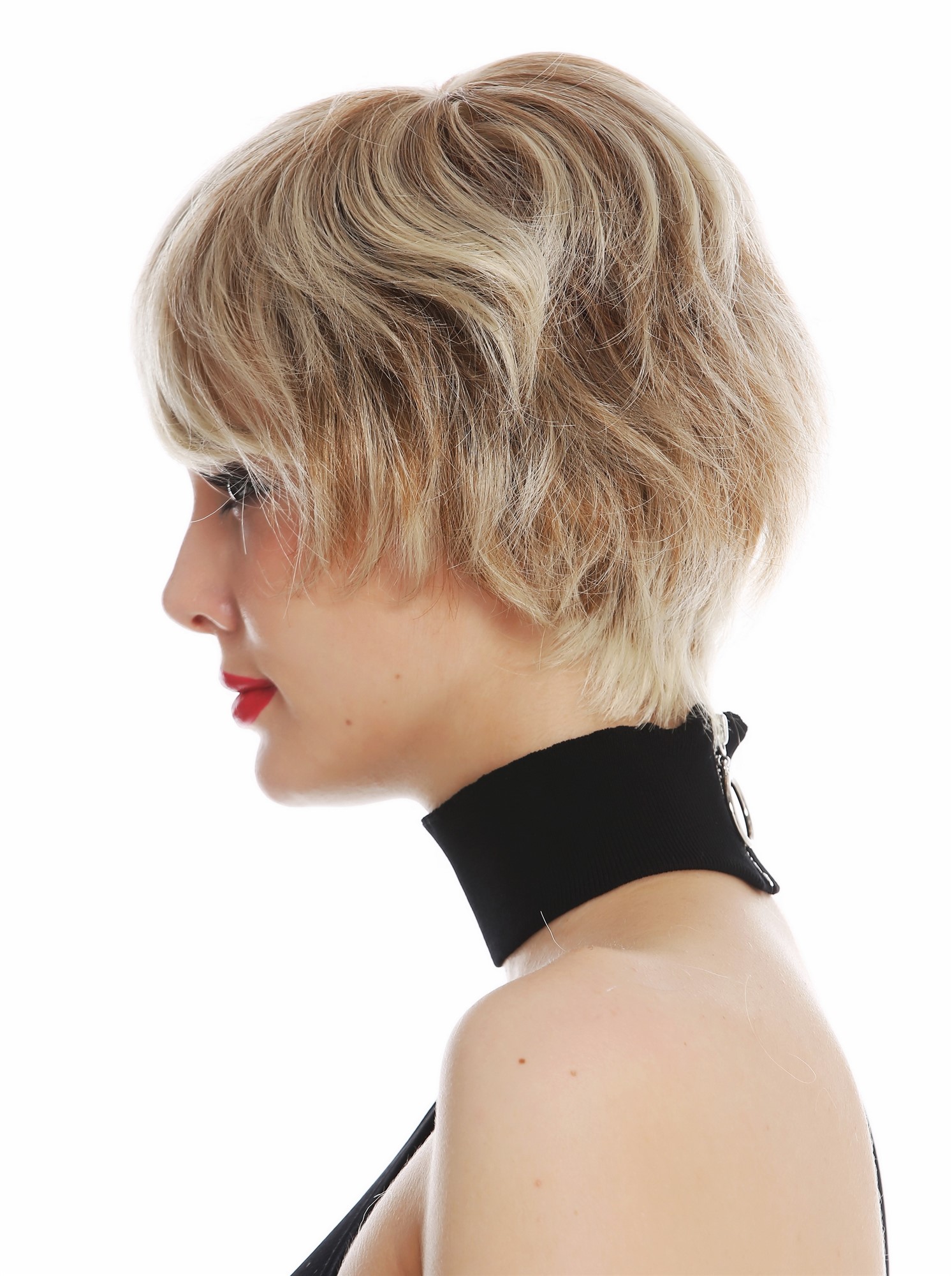 hochwertige Qualitätsperücken, Perücke vollständig handgeknüpft Monofilament kurz wellig Blond gesträhnt DW1857-FHT-MT-688H, Ansicht 4, WIG ME UP: Ihr Perücken Online Shop wellige Tressen-Perücke mit Teil-Mono Oberkopf und als Befestigung mit Klebeflächen Blond-Mix kurze Haare für Damen