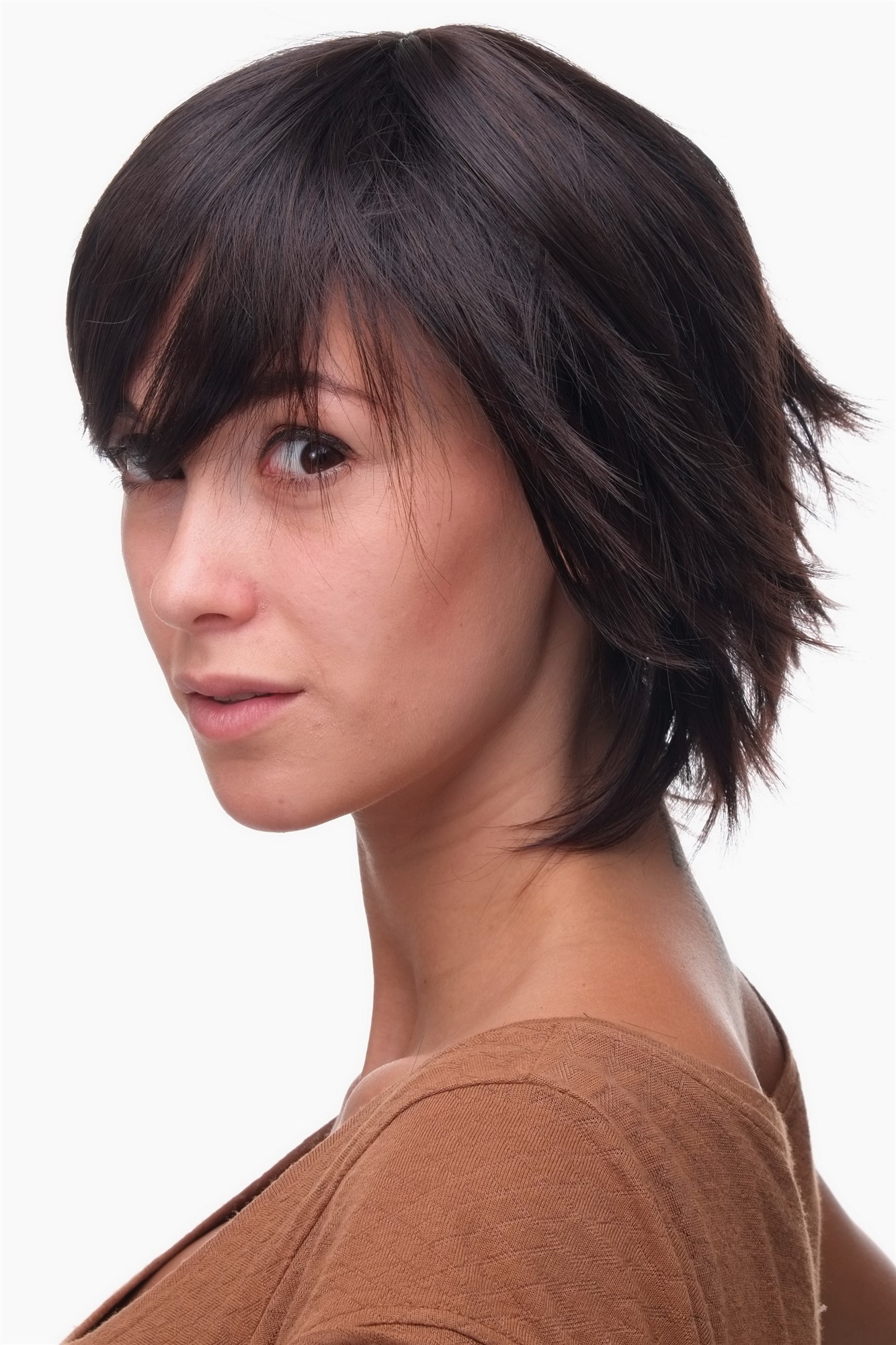 hochwertige Qualitätsperücken, Damen Perücke Stufen-Bob Wild Struppig Braun-Mix 49033-2T33, Ansicht 3, WIG ME UP: Ihr Perücken Online Shop wellige Tressen-Perücke mit Kopfhaut-Imitat Schwarz-Braun-Mix kurze Haare für Damen