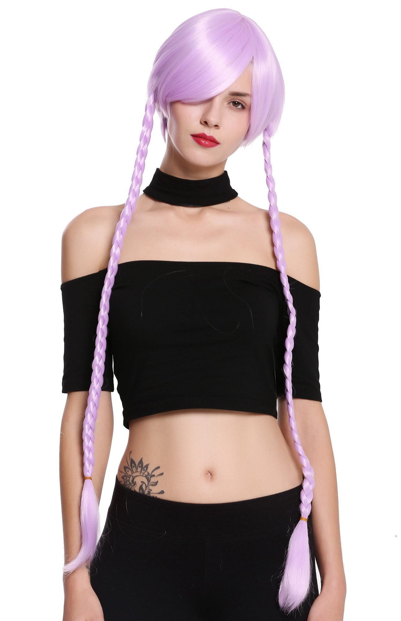 Lady Cosplay Wig short bob with long, thin braided plaits light purple SA093 L, view 2, WIG ME UP: Your Perücken Online Shop Quality Wigs, Ladies, neon violet, Braided, very long