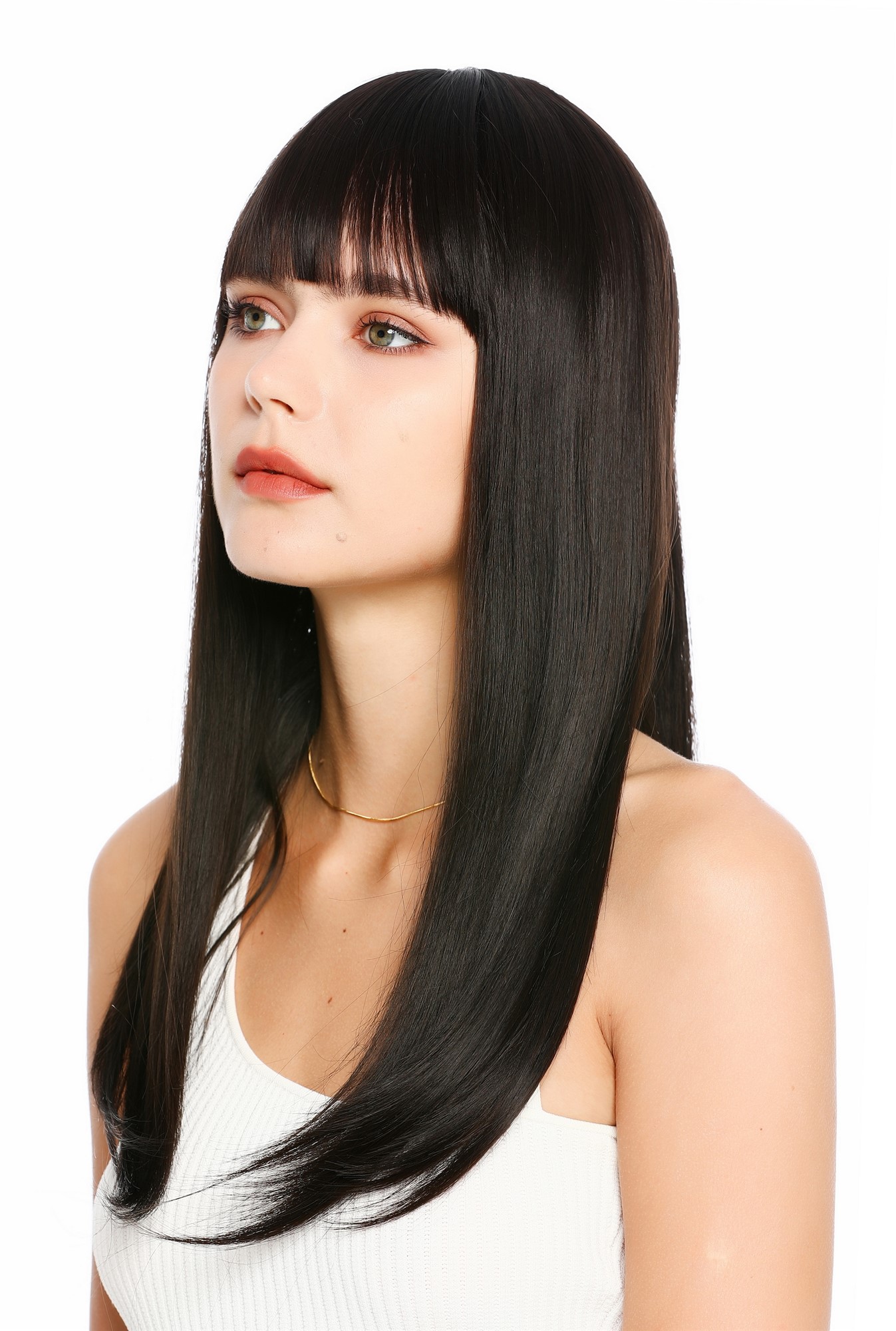 Damenperücke lang glatt sleek look Pony Dunkelbraun Mix SZL1310-FHY4/5