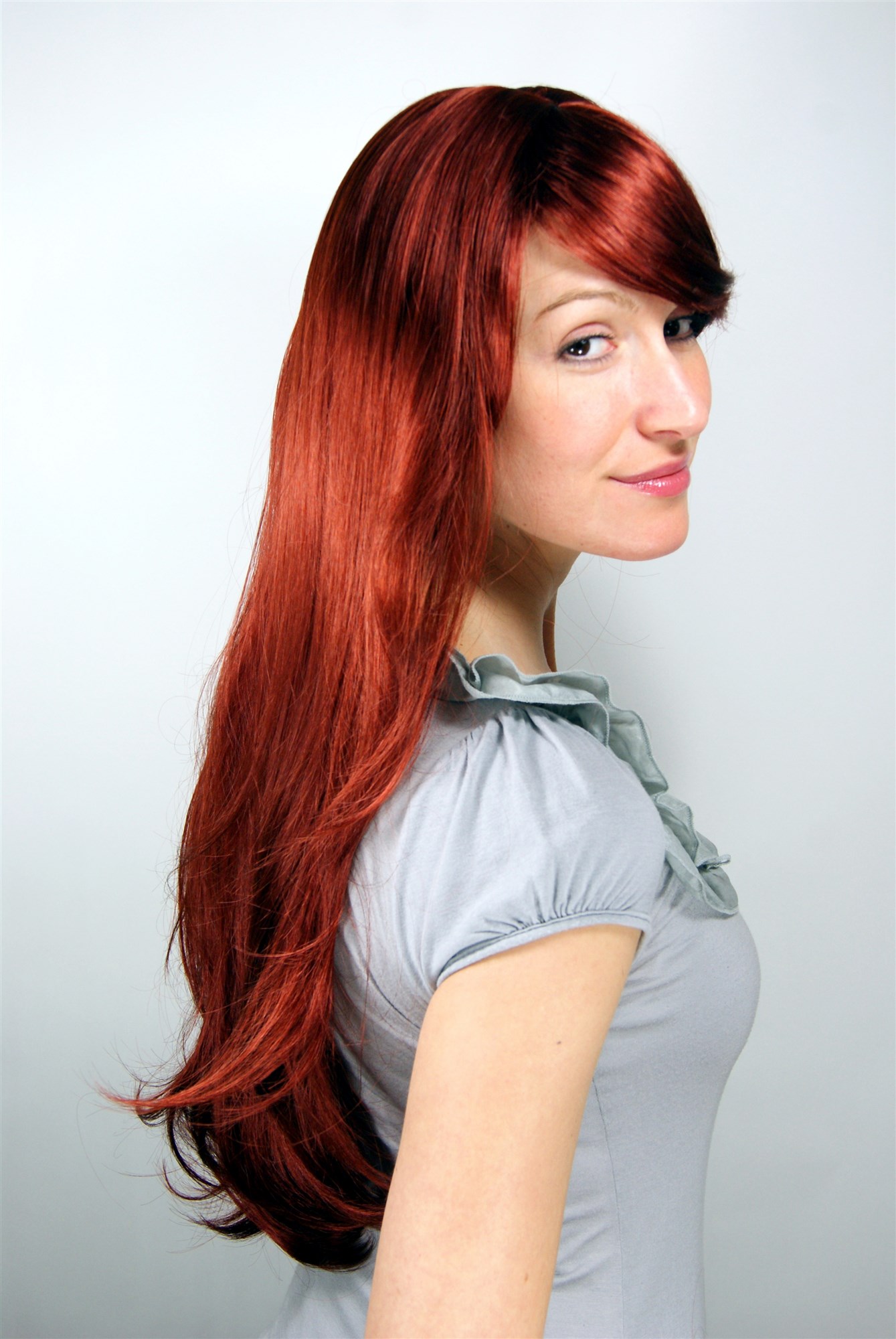 Lady women wig very long fringe part to side straight dark auburn redbrown 3111, view 3, WIG ME UP: Your Perücken Online Shop Quality Wigs, Ladies, Red, straight, long