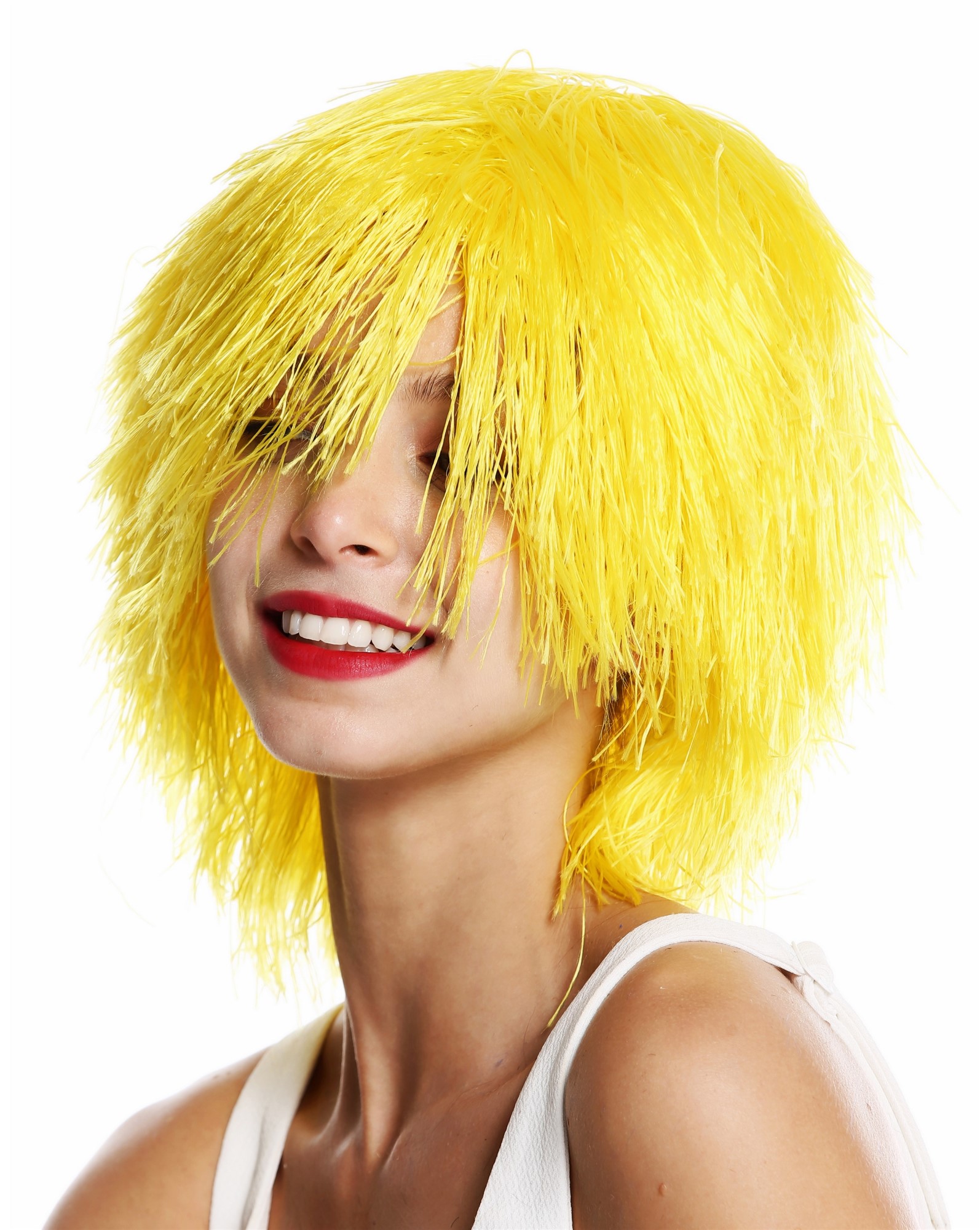 Party Wig, Unisex, bright yellow, wavy, short