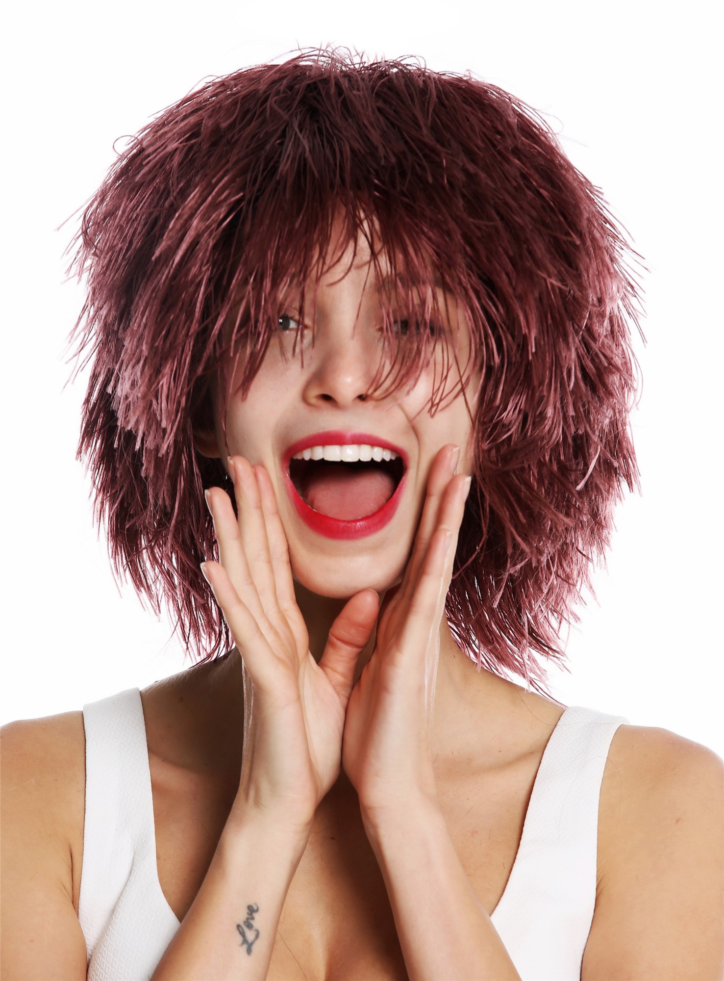 Party Carnival wig women men shaggy strawy volume goblin clown wine red MMSLW, view 3, WIG ME UP: Your Perücken Online Shop Party Wig, Unisex, wine red, wavy, short
