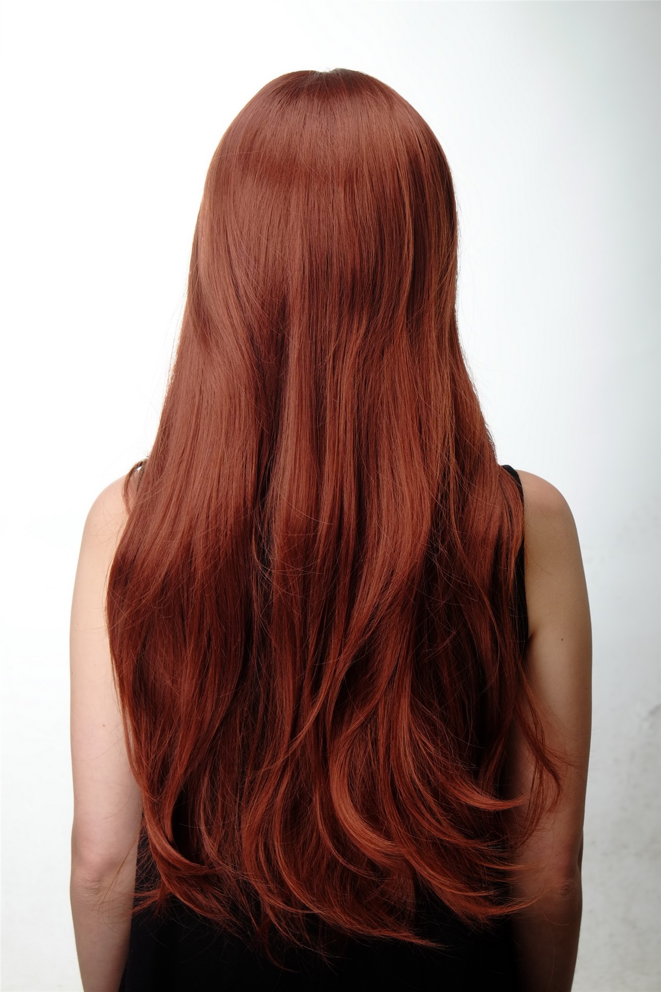 hochwertige Qualitätsperücken, Damen Perücke gestuft lang glatt Pony Rotbraun GFW09-130, Ansicht 4, WIG ME UP: Ihr Perücken Online Shop glatte Tressen-Perücke mit Kopfhaut-Imitat Rotbraun lange Haare für Damen