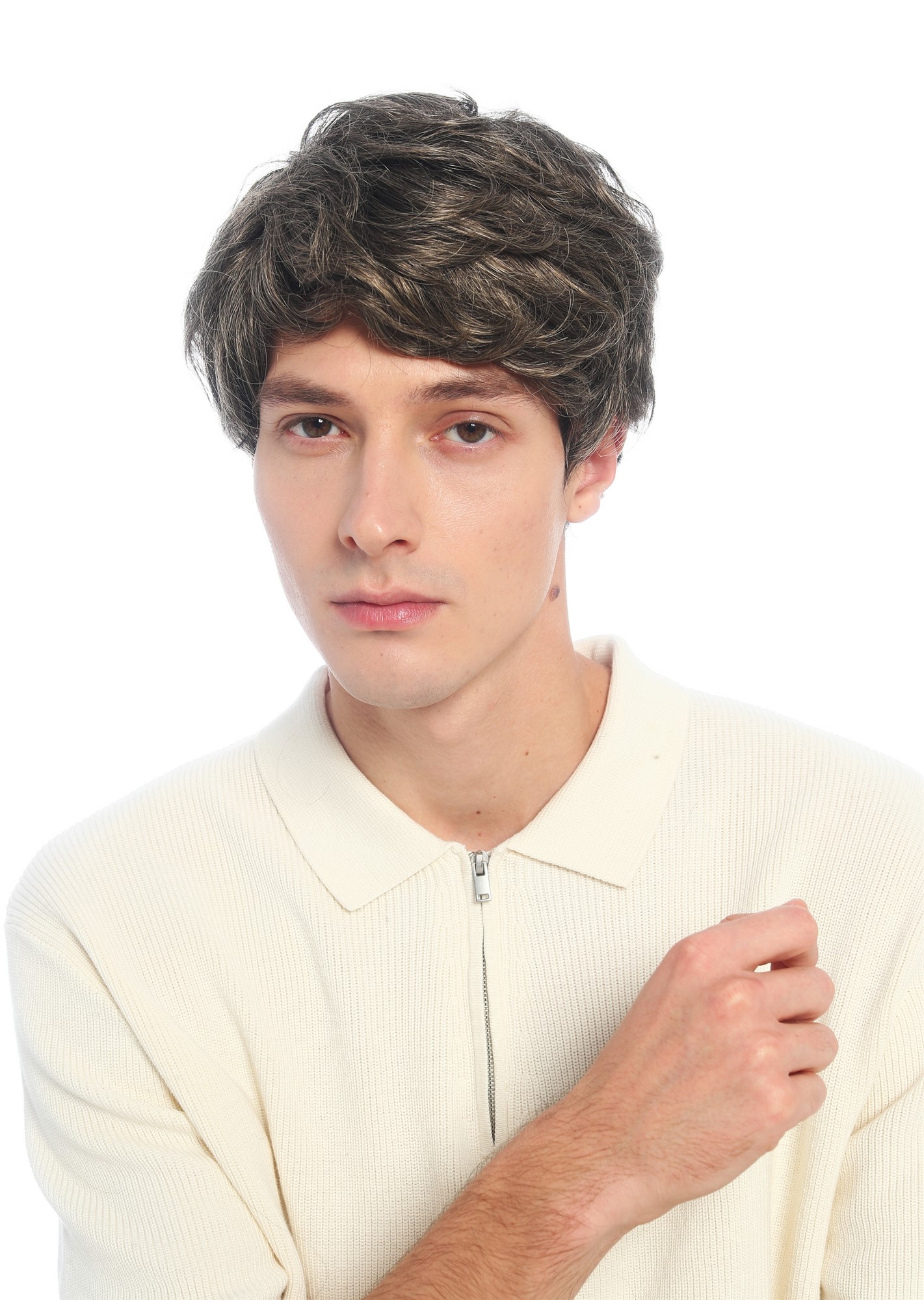 Perücke Damen Herren burschikos androgyn unsisex kurz wild gewellt Braun dunkelblonde Highlights VK-72-16SP4