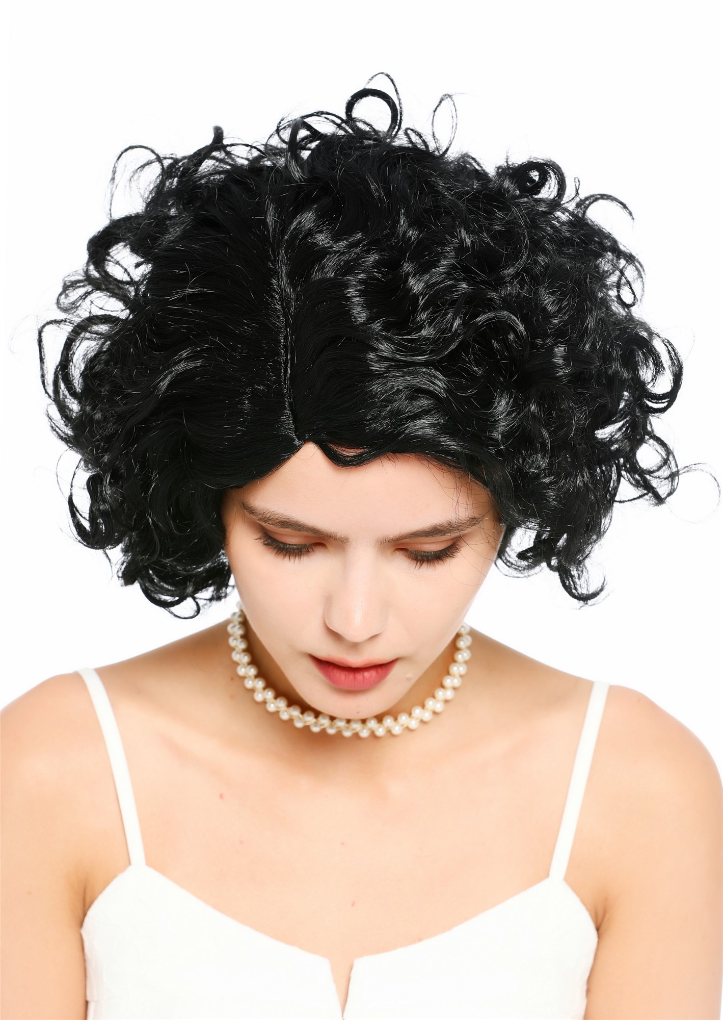 lockige Party-Perücke Schwarz 30 cm lange Perücke für Damen