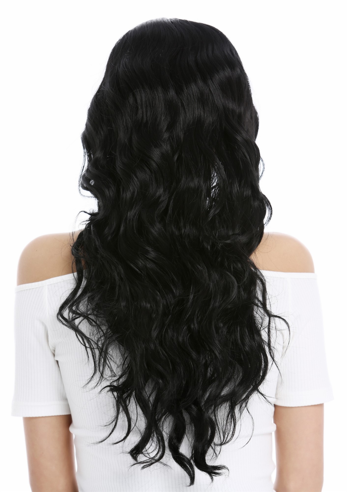 Lady women wig long wavy waved slightly curled middle parting black YZF-4072, view 5, WIG ME UP: Your Perücken Online Shop Quality Wigs, Ladies, velvet black, wavy, long