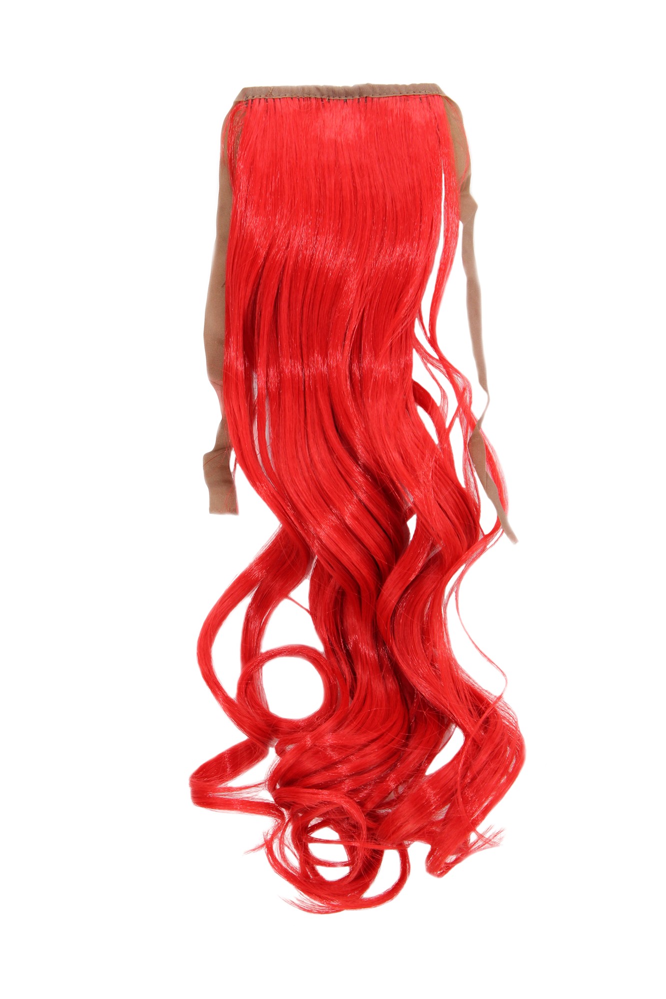 hochwertiges Haarteil Rot Feuerrot wellig Bändchen + Klammer Befestigung YZF-TC18-113, Vorderansicht, WIG ME UP: Ihr Perücken Online Shop welliges Zopf-Haarteil Rot 45 cm lang