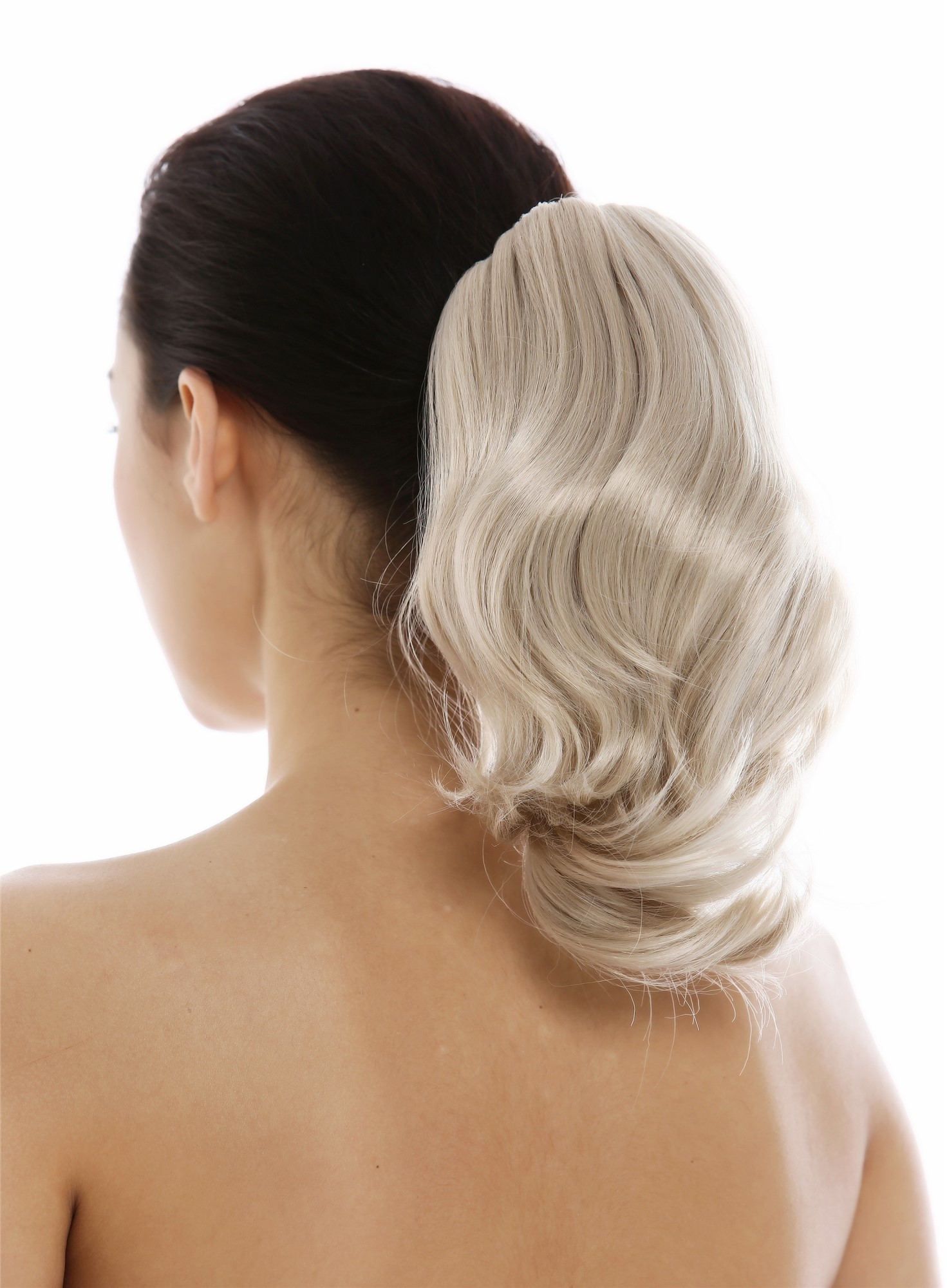 Ponytail extension hairpiece shoulder length wavy bright light blond SA04-22, front view, WIG ME UP: Your Perücken Online Shop Ponytails, ash blonde, wavy, short