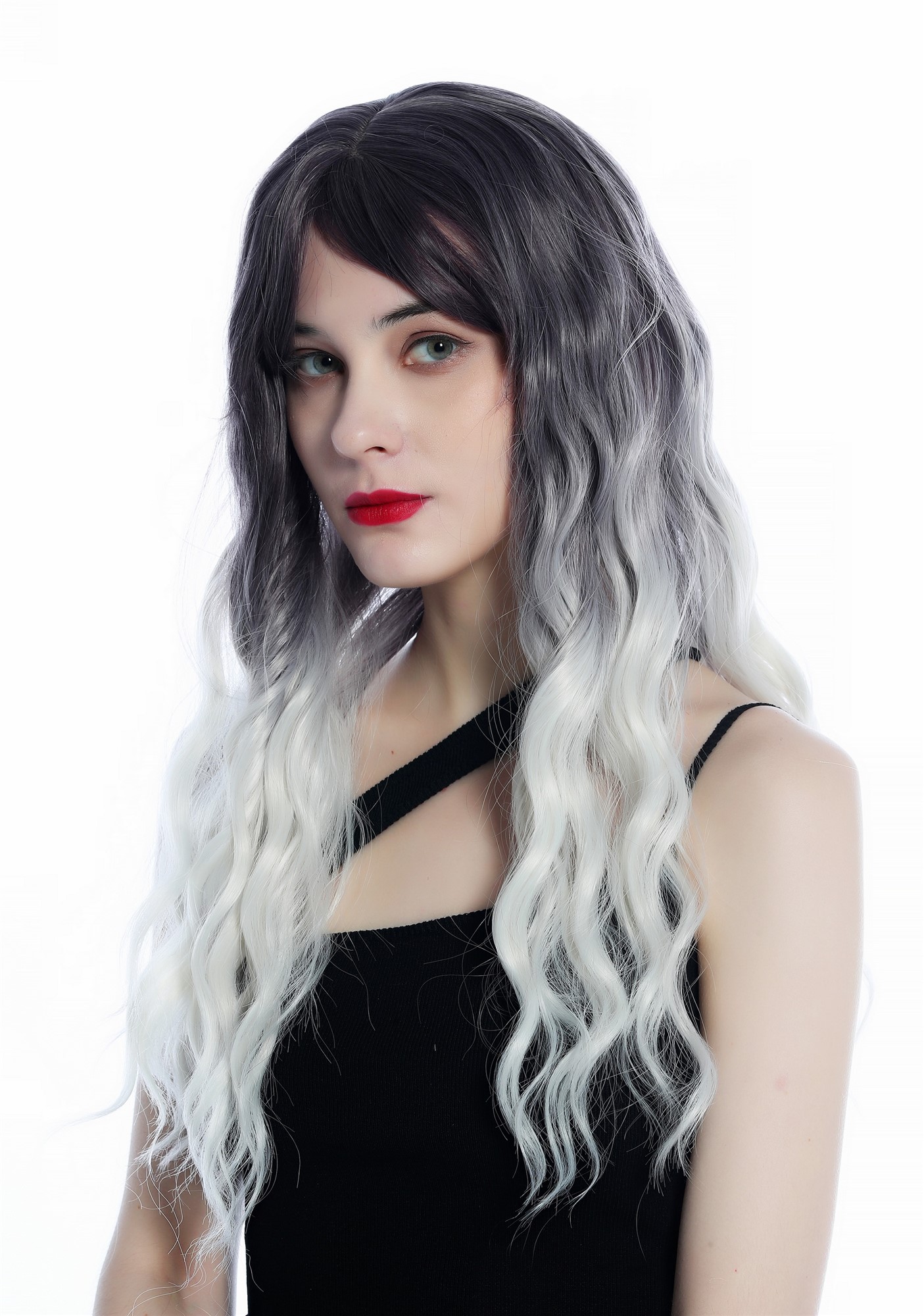 Women's wig long very wavy ombre dark violet to silvery blond SZL0816B, front view, WIG ME UP: Your Perücken Online Shop Quality Wigs, Ladies, gray-violet-silver-blonde gradient, wavy, long