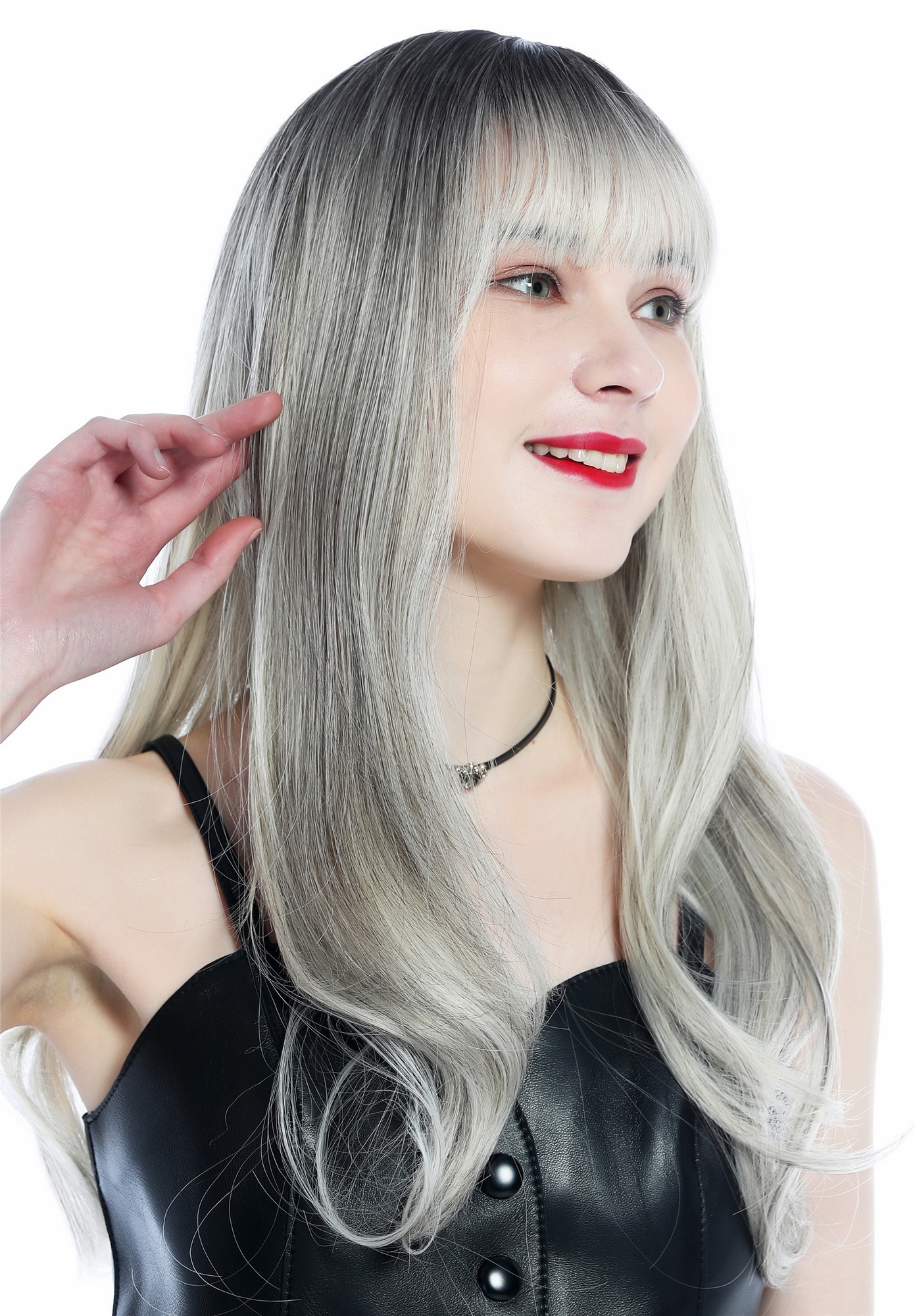 hochwertige Qualitätsperücken, Perücke Pony lang glatt Ombre Balayage gesträhnt Braun Hellblond LC271N-3-8/60A/80/88, Ansicht 2, WIG ME UP: Ihr Perücken Online Shop wellige Tressen-Perücke mit Kopfhaut-Imitat Braun-Hellblond-Mix lange Haare für Damen