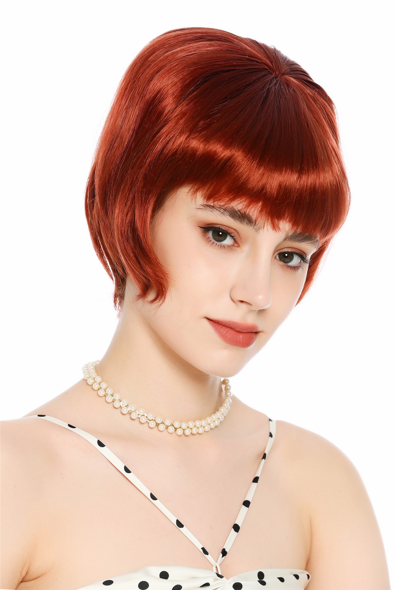 Perücke Damen Retro Vintage 50er 60er Beehive Turmfrisur hochtoupiert kurz Pony Rot Rostrot VK-71-130