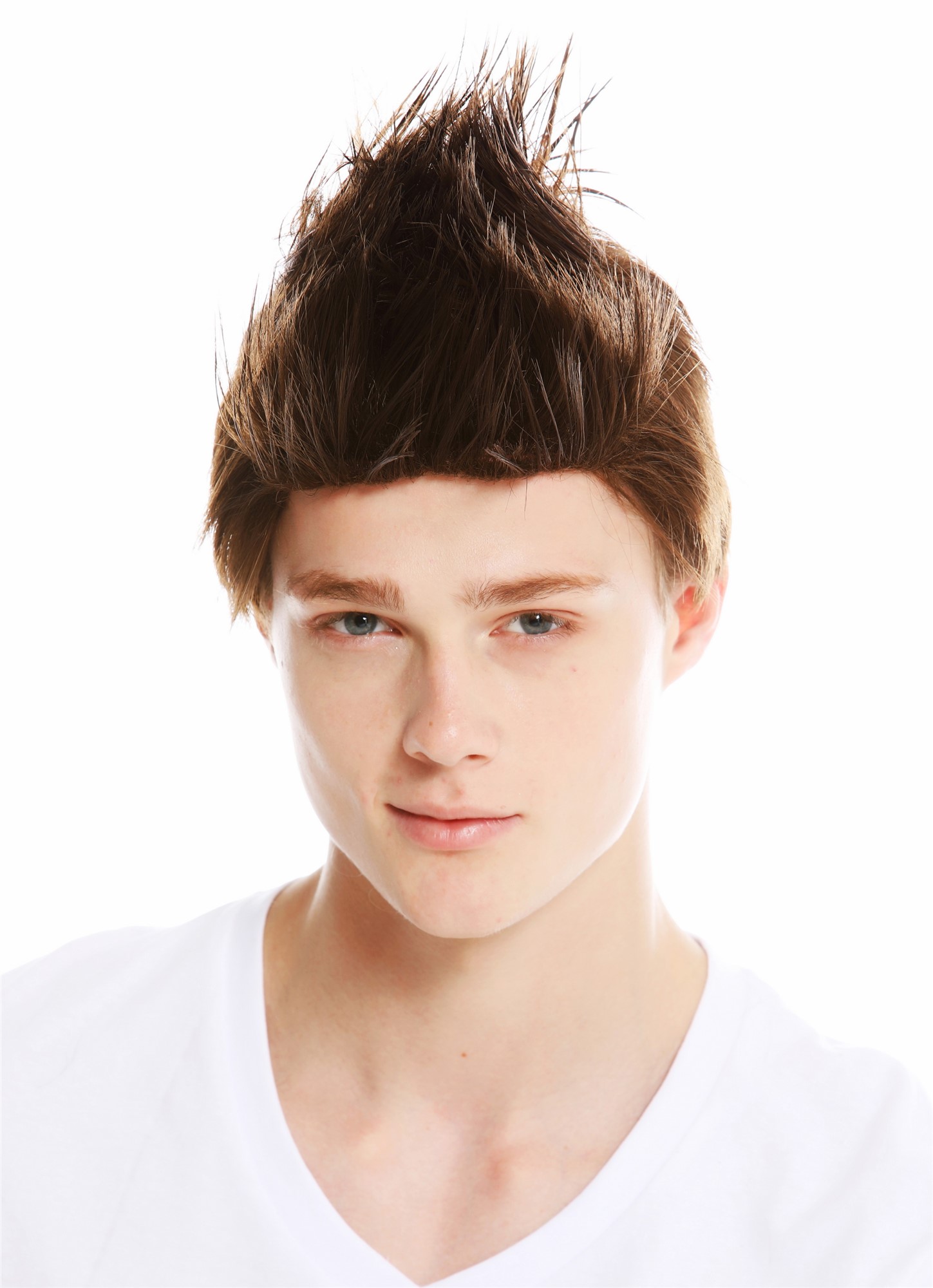 hochwertige Qualitätsperücken, Perücke hochtoupiert 80er Iro Braun WL-3034-8, Vorderansicht, WIG ME UP: Ihr Perücken Online Shop glatte Tressen-Perücke Dunkelbraun kurze Haare für Unisex