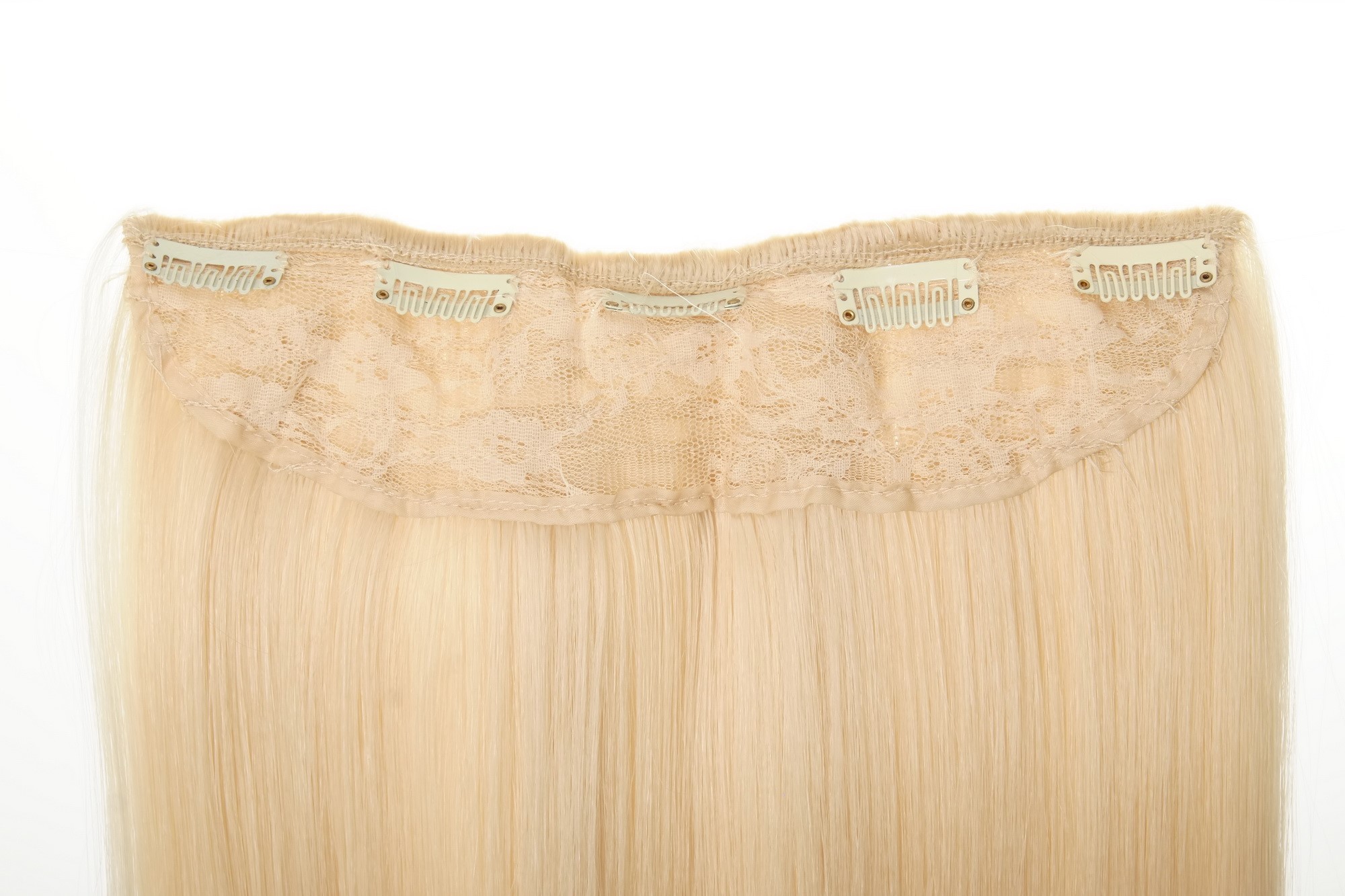 Haarteil Extension 5 Clips Platinblond L30172-613, Ansicht 3, WIG ME UP: Ihr Perücken Online Shop glatte Halbperücke Platinblond 60 cm lang