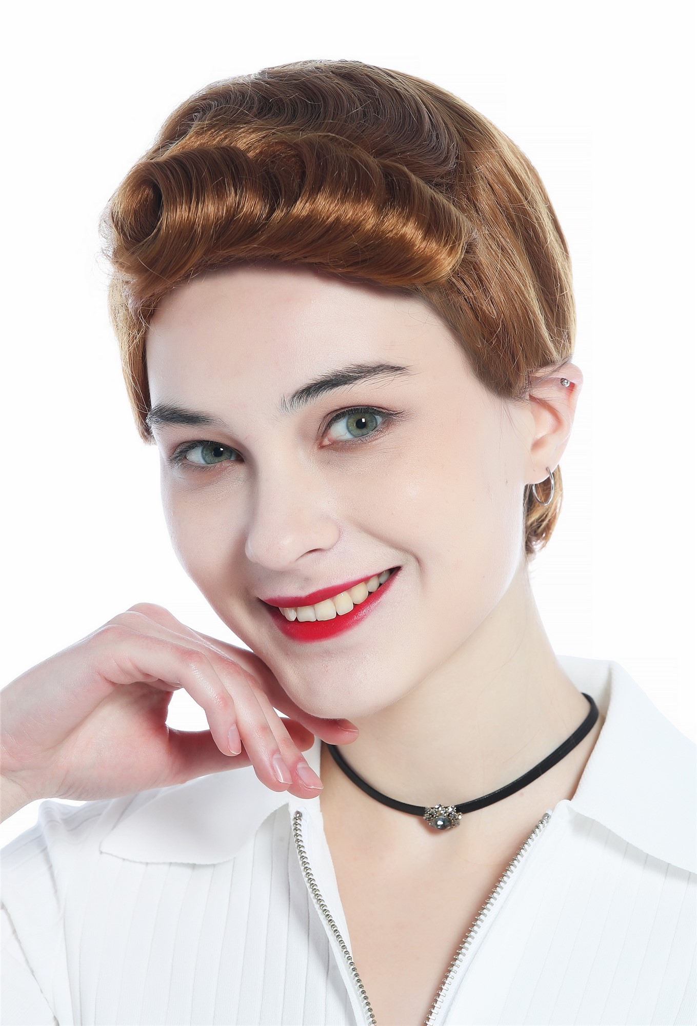 DW3333-27 Wig Men Women unisex short straight curled quiff strawberry blond, view 2, WIG ME UP: Your Perücken Online Shop Quality Wigs, Unisex, copper blonde, curled, short