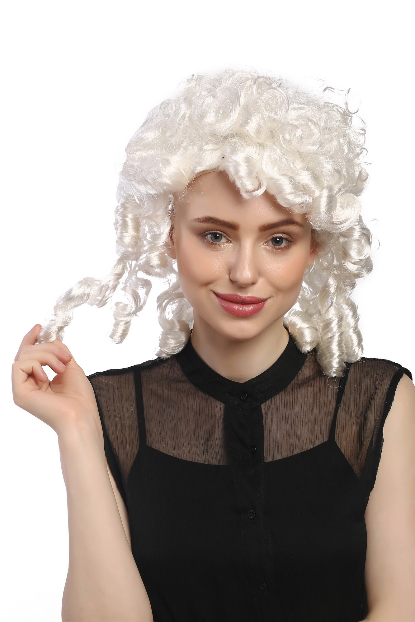 günstige Party Perücke, Perücke Barock Spirallocken Weiß 90901-ZA68, Ansicht 4, WIG ME UP: Ihr Perücken Online Shop lockige Party Perücke Weiß schulterlange Haare für Damen