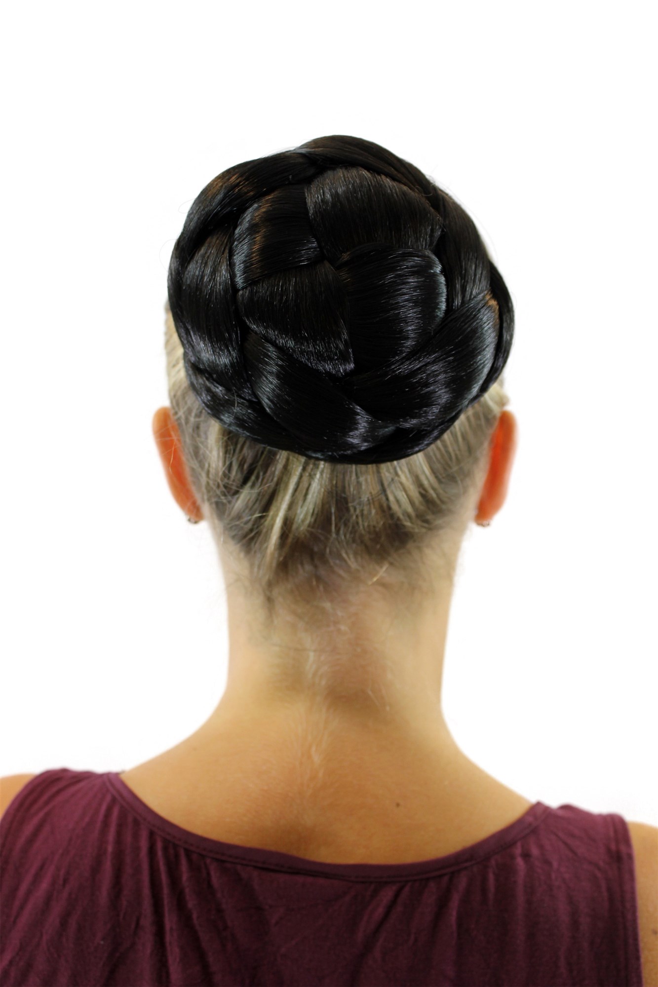 Haarteil geflochten Dutt Haarknoten Schwarz TC-2072-2, Vorderansicht, WIG ME UP: Ihr Perücken Online Shop geflochtener Dutt Haarteil Schwarzbraun