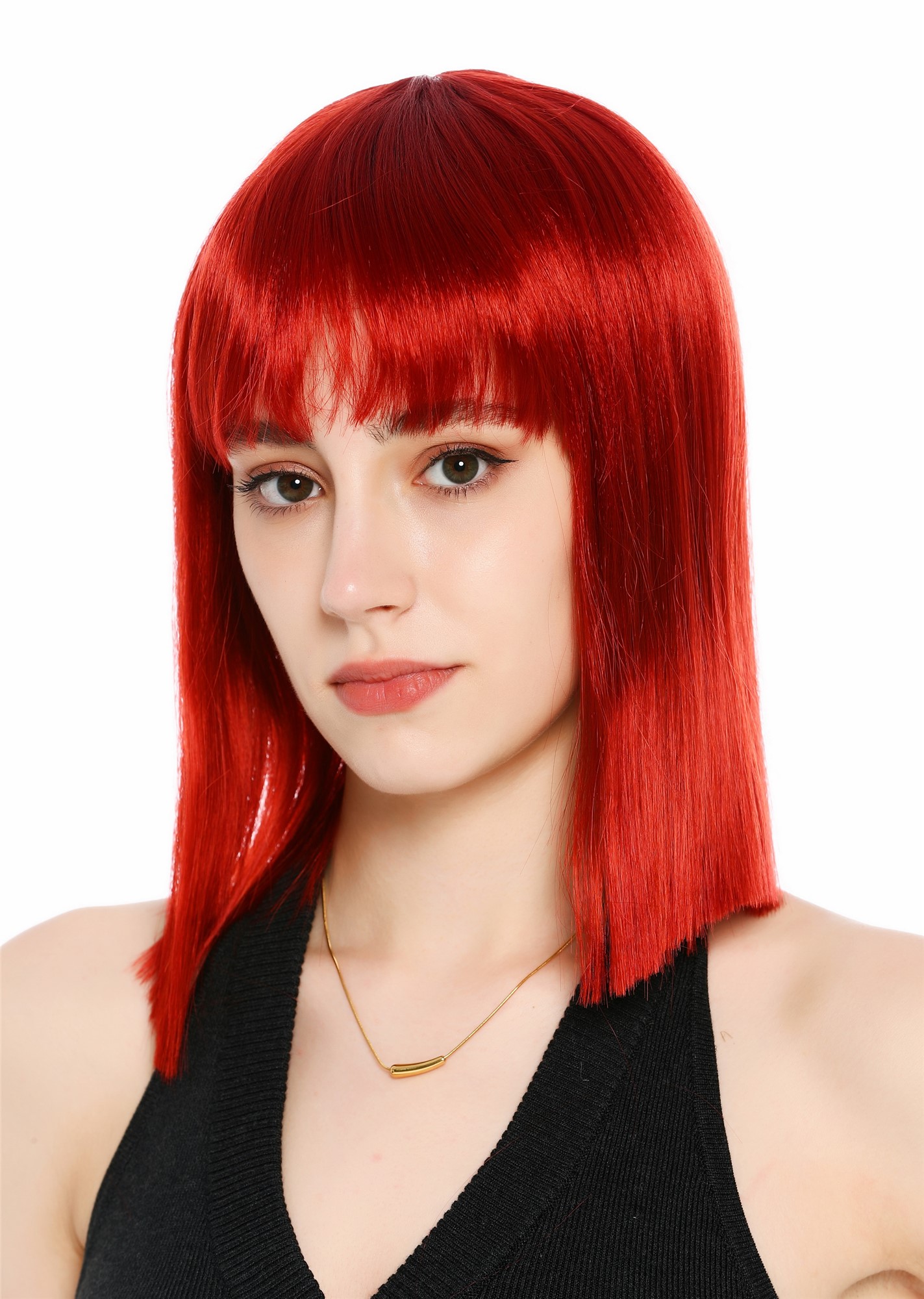 Perücke Damen Longbob glatt schulterlang Pony Clavi-Cut Rot Feuerrot VK-64-137