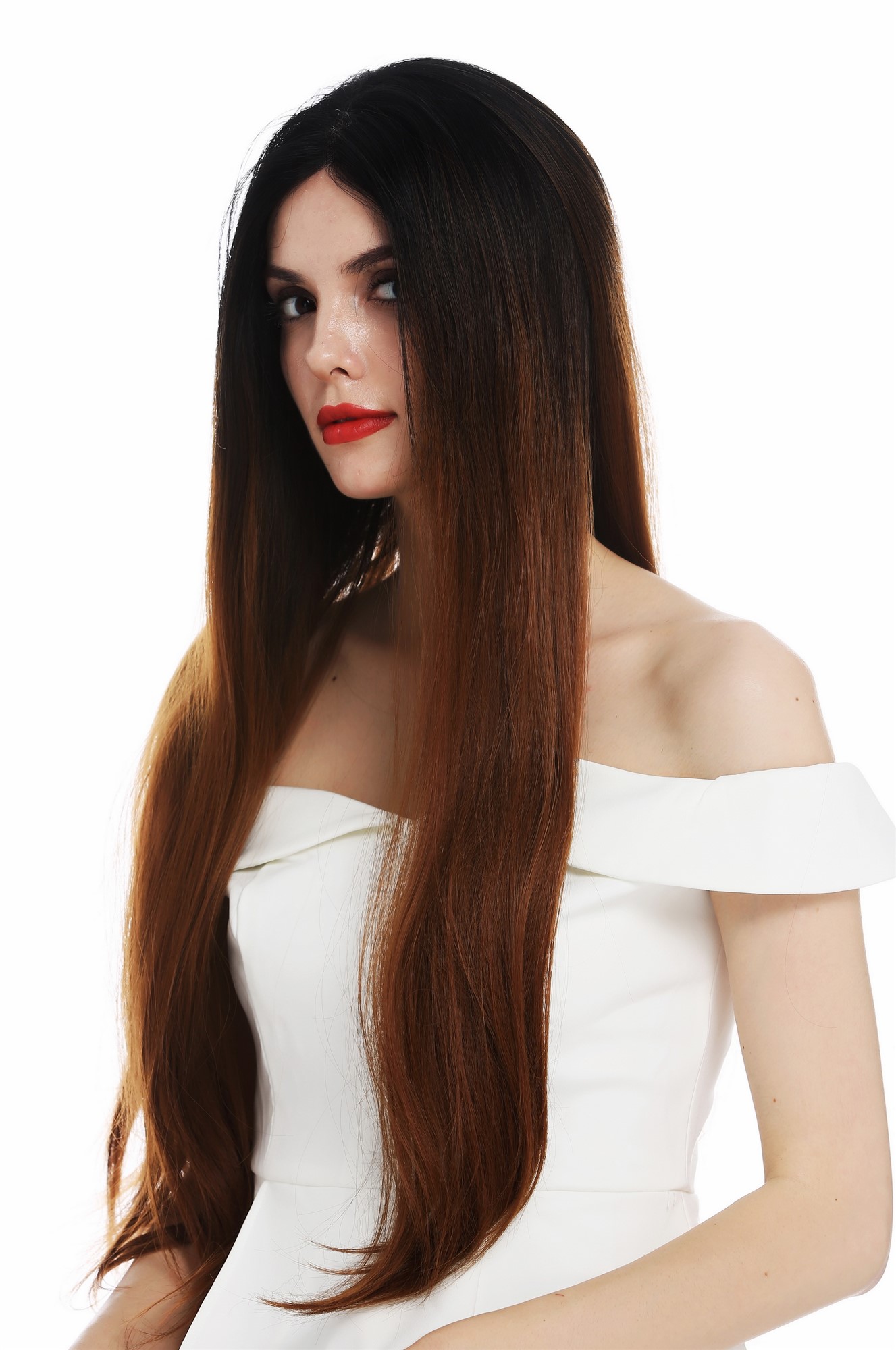 Lady wig lace front monofilament long sleek black copper brown ombre DW2730-MF, view 3, WIG ME UP: Your Perücken Online Shop Quality Wigs, Ladies, brown-black mix, straight, very long