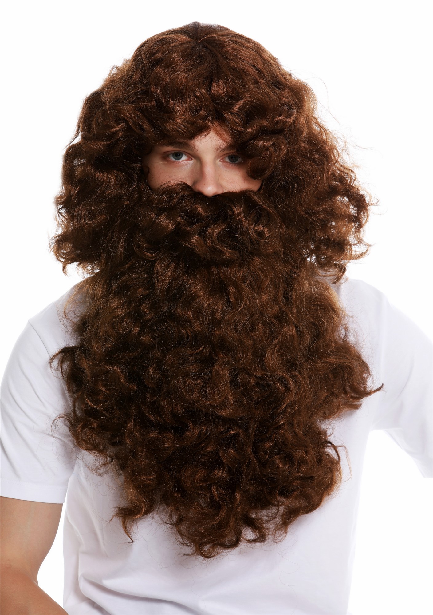 Wig & Beard set Deluxe Saint Nicholas prophet hermit magician brown 46-A+B, view 2, WIG ME UP: Your Perücken Online Shop Party Wig, Men, medium brown, curled, long