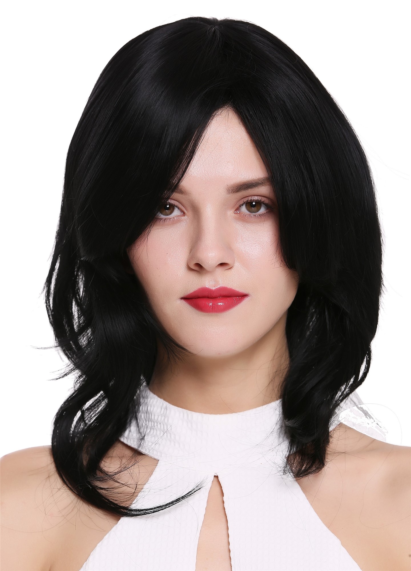 Lady women wig shoulder length voluminous wavy parting black SA089, view 2, WIG ME UP: Your Perücken Online Shop Quality Wigs, Ladies, Black, wavy, shoulder-length