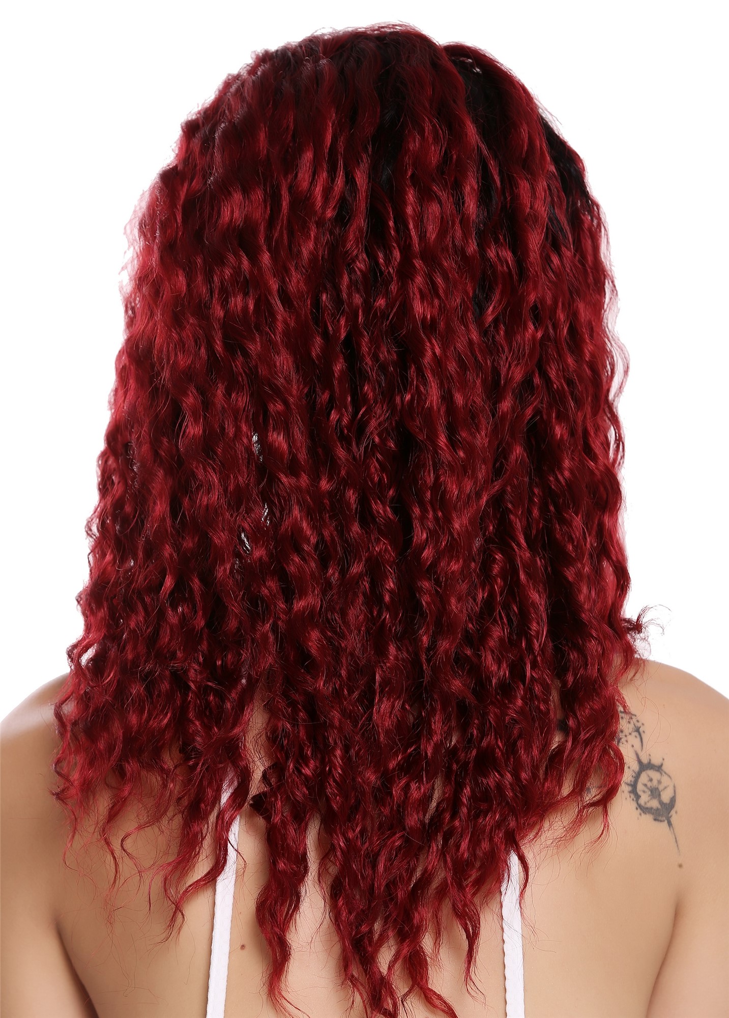 hochwertige Qualitätsperücken, Perücke Afro Locken gekreppt Seitenscheitel Ombre Schwarz Granatrot Rot 803AD-YS871S1B, Ansicht 4, WIG ME UP: Ihr Perücken Online Shop lockige Tressen-Perücke Granatrot-Samtschwarz-Mix lange Haare für Damen