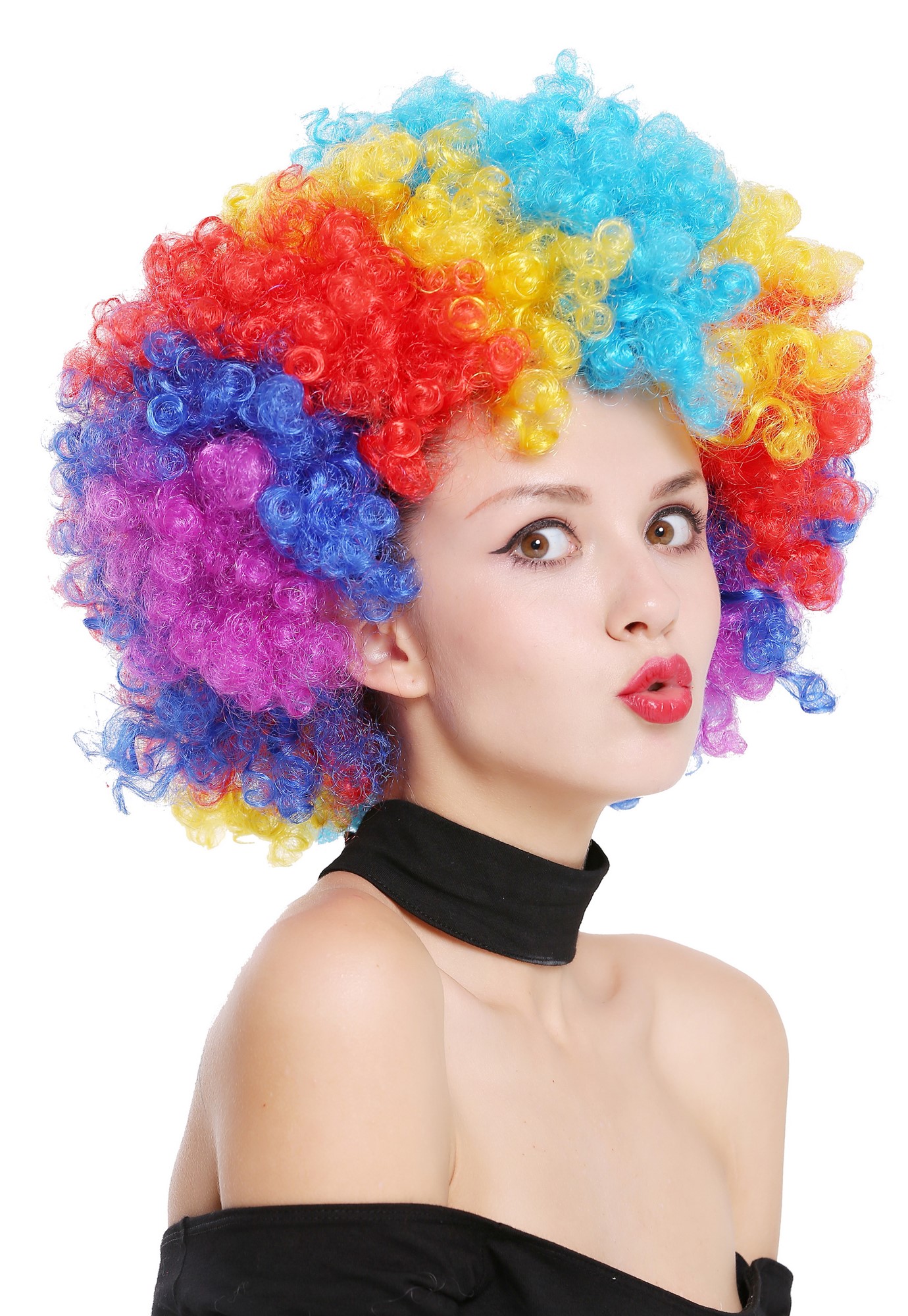 günstige Party Perücke, Regenbogen Bunte Afro Perücke Clown PW0011-PC40/PC2B/PC13/PC3/PC51, Ansicht 3, WIG ME UP: Ihr Perücken Online Shop lockige Party Perücke Mehrfarbig kurze Haare Unisex