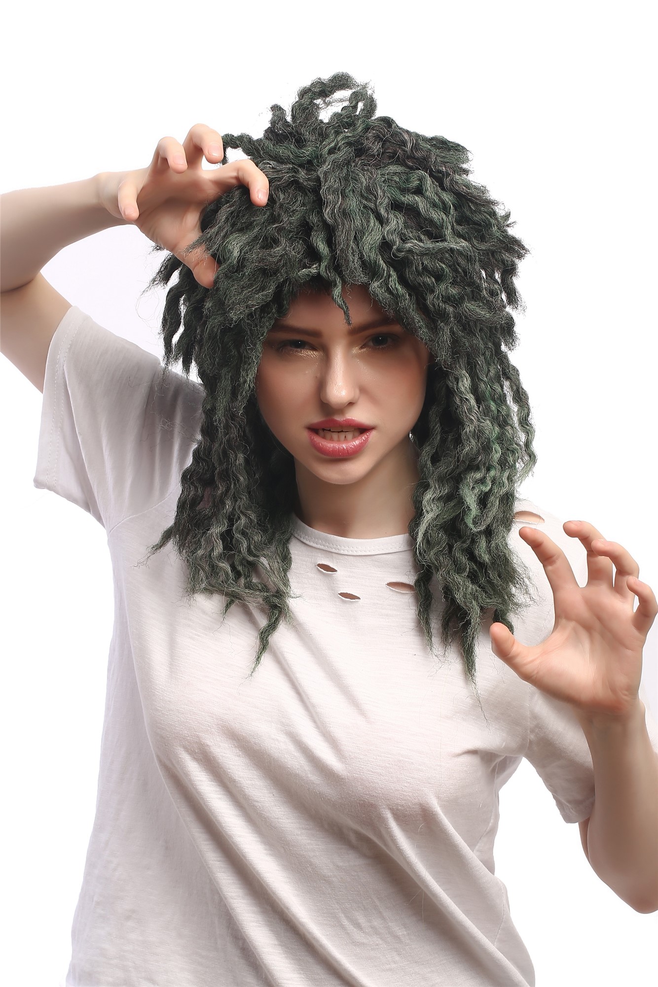 Party Wig, Unisex, Green, curled, shoulder-length