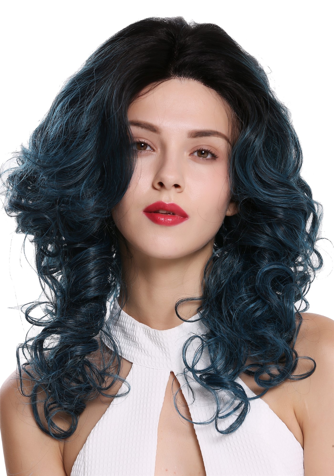 Quality Wigs, Ladies, velvet black-ultramarine blue mix, curled, long