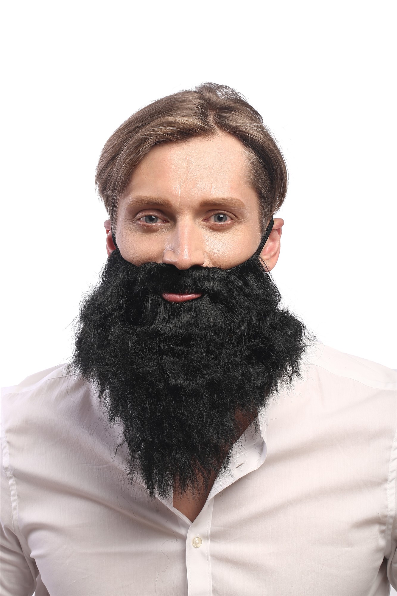 günstige Party Perücke, Bart Vollbart Schwarz Räuber Prophet Hipster 9537B-P103, Vorderansicht, WIG ME UP: Ihr Perücken Online Shop wellige Party Perücke Schwarz kurze Haare für Herren