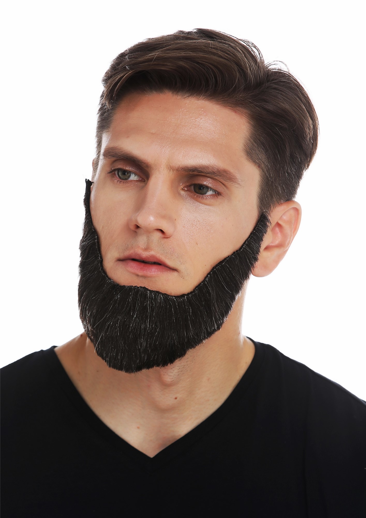 Beard Halloween self adhesive dark brown white mottled magician wizard 70714, front view, WIG ME UP: Your Perücken Online Shop Party Wig, Men, dark brown-platinum blonde mix, straight, short