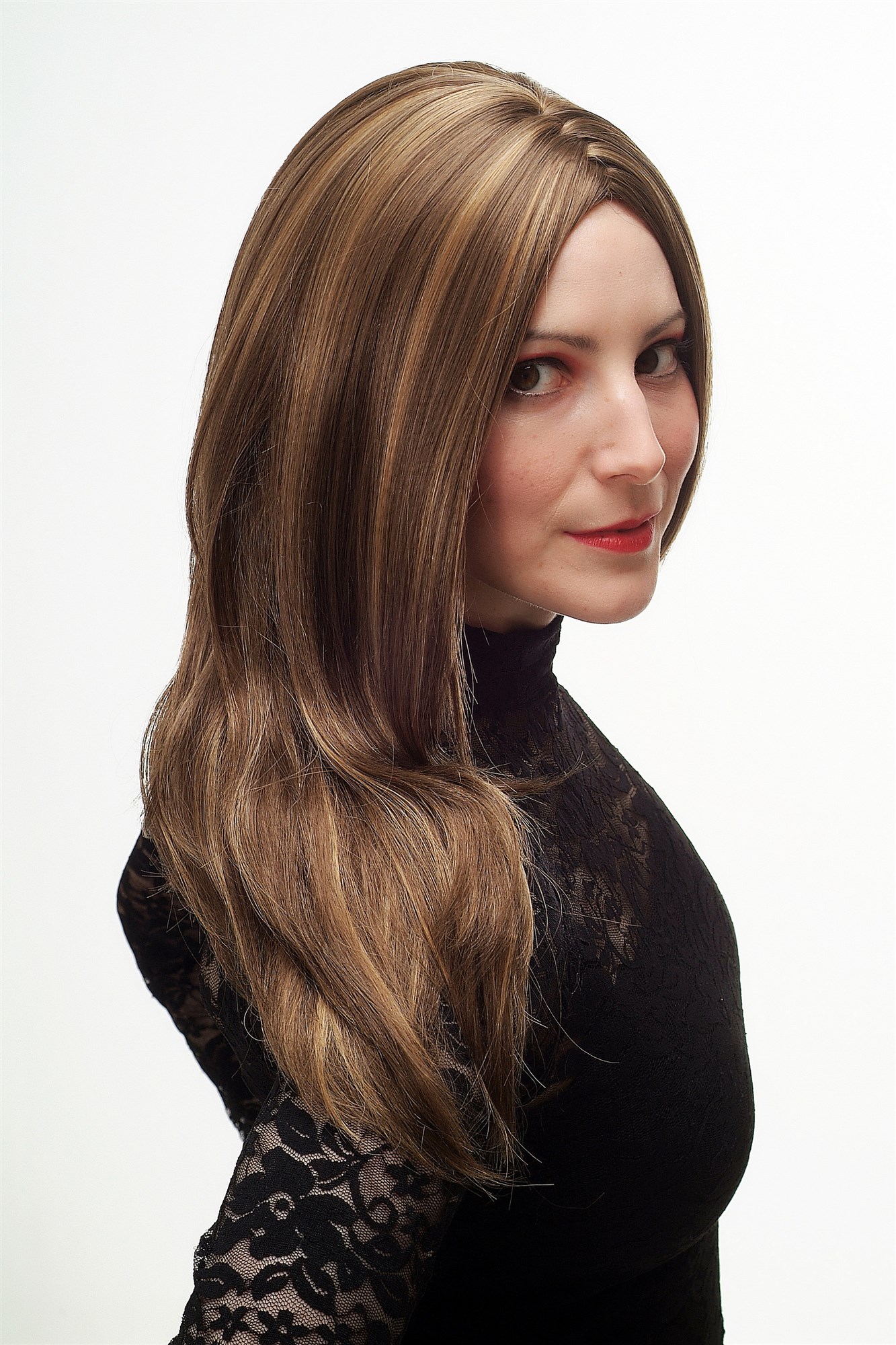 hochwertige Qualitätsperücken, Damenperücke braun blond gesträhnt Mittelscheitel 3411-12H124, Ansicht 6, WIG ME UP: Ihr Perücken Online Shop glatte Tressen-Perücke mit Kopfhaut-Imitat Braun lange Haare für Damen