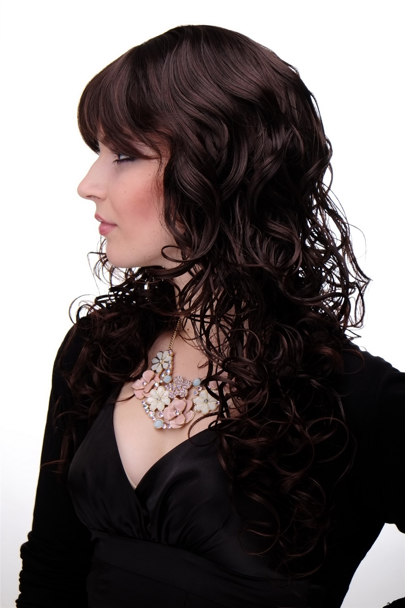 hochwertige Qualitätsperücken, Lockige sexy Frauen Perücke Braun-Mix M-103-2T33, Ansicht 2, WIG ME UP: Ihr Perücken Online Shop lockige Tressen-Perücke mit Kopfhaut-Imitat Schwarzbraun-Mahagonibraun-Mix lange Haare für Damen