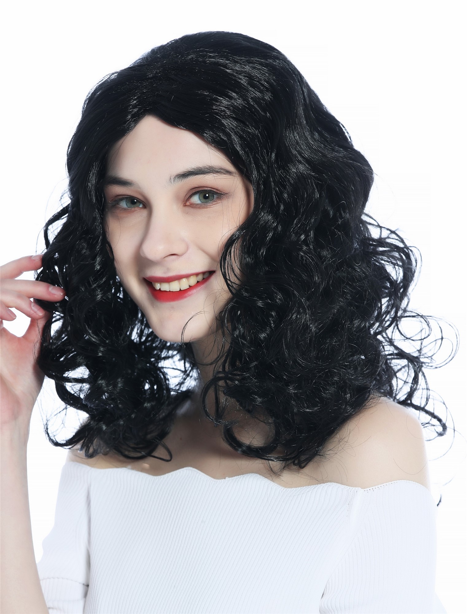 Women's Wig Halloween Carnival long curls curled middle-parting black 210151, view 5, WIG ME UP: Your Perücken Online Shop Party Wig, Ladies, Black, curled, long