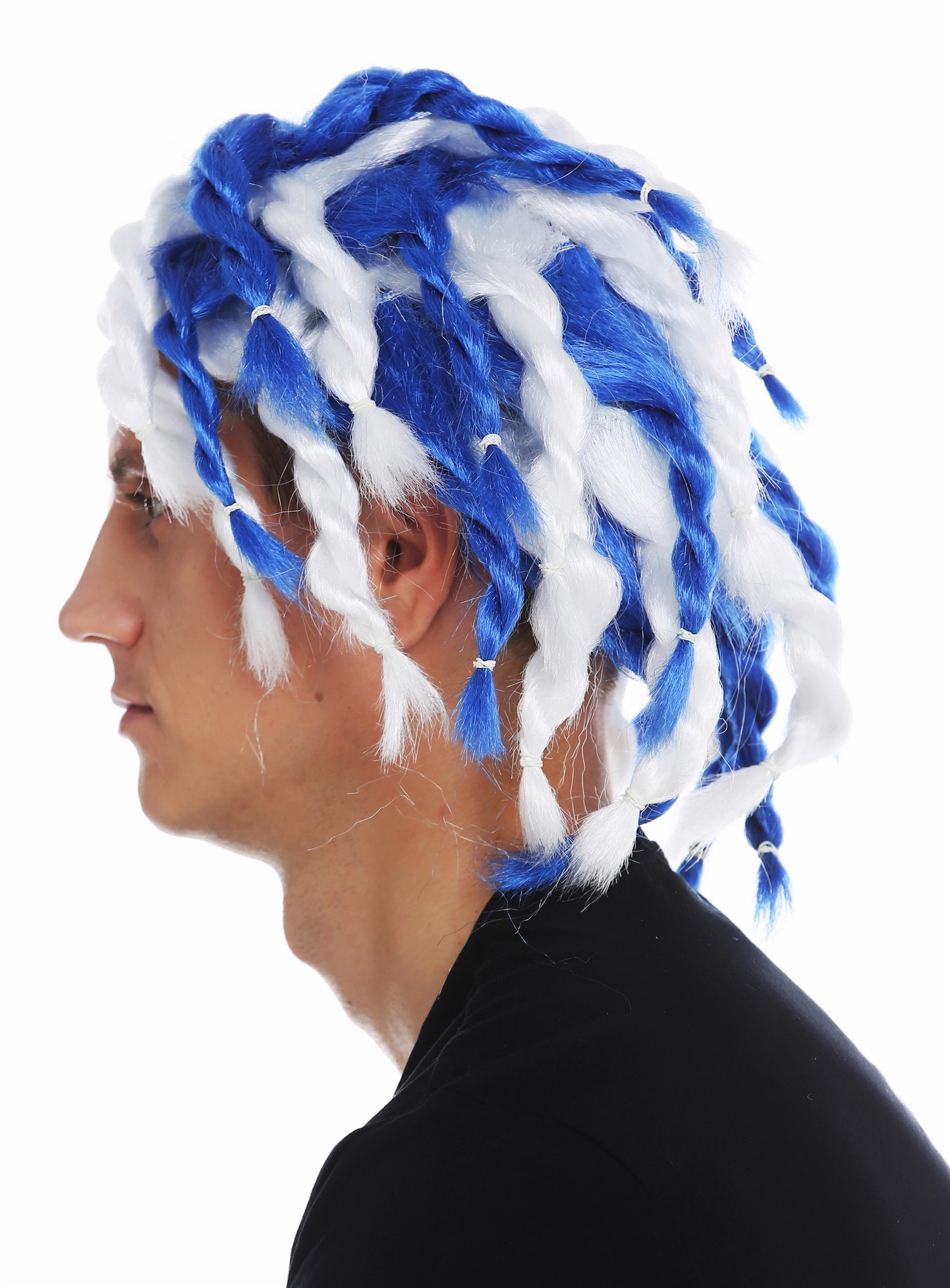 Party Wig, Unisex, white-blue mix, Braided, shoulder-length