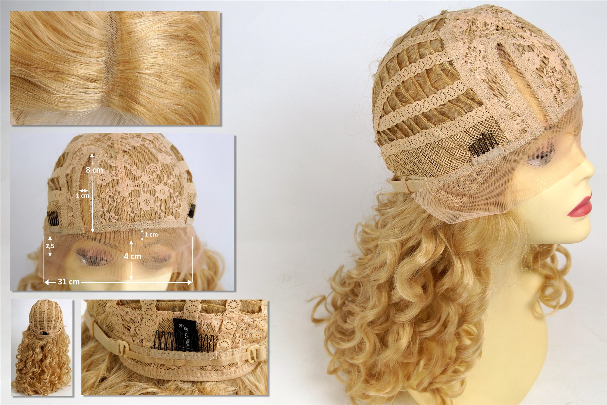 lockige Tressen-Perücke mit Teil-Mono Scheitel, Front-Lace Blond-Mix lange Haare für Damen