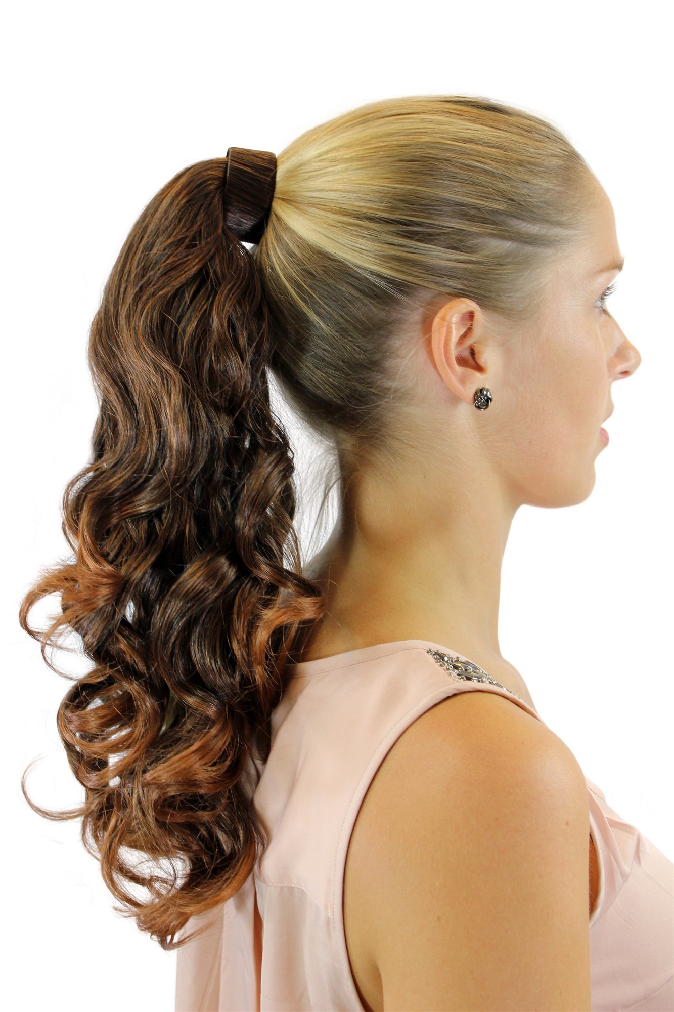 ROSY-2T30 Hairpiece PONYTAIL with comb and snapwrap long wavy slightly curled chestnut brown mix 18", view 4, WIG ME UP: Your Perücken Online Shop Ponytails, brown mix, wavy, shoulder-length
