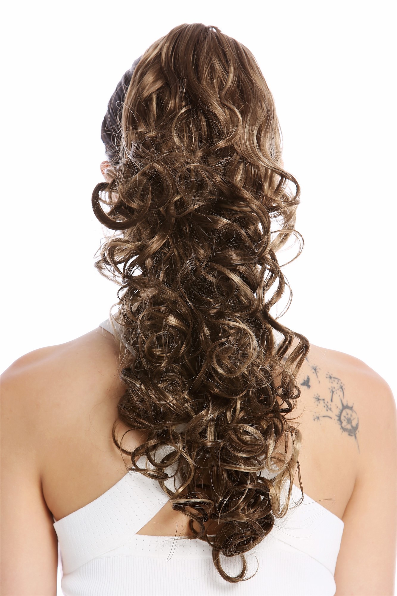 hochwertiger Zopf Pferdeschwanz lockig lang voluminös Braun Blond Gesträhnt N956-V-10H16, Ansicht 2, WIG ME UP: Ihr Perücken Online Shop glattes Zopf-Haarteil Braun-Blond-Mix 50 cm lang