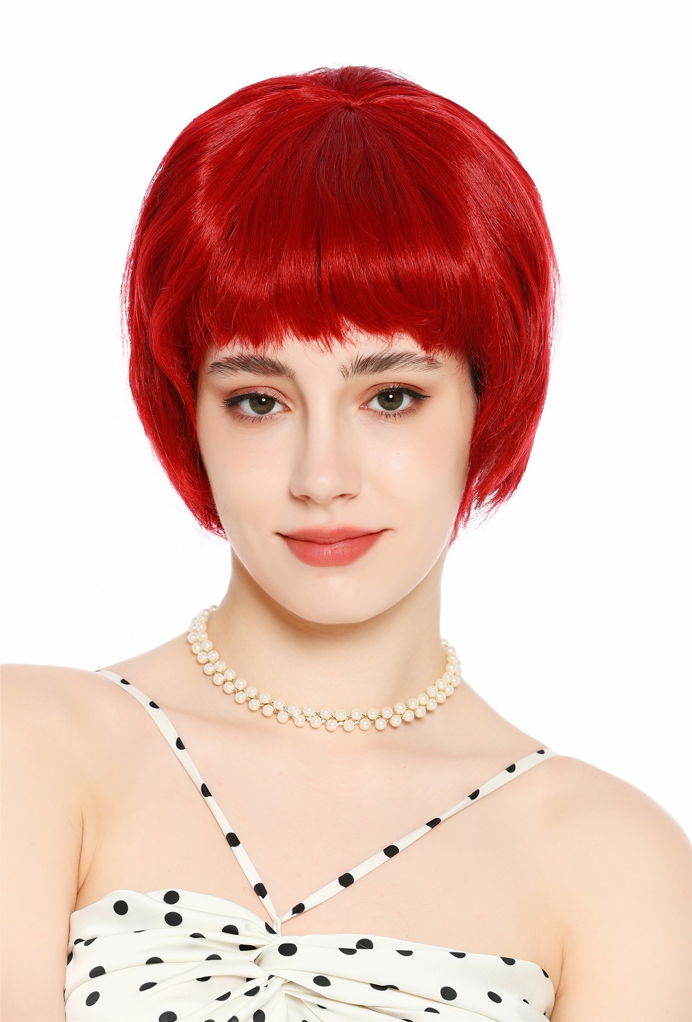 Perücke Damen Retro 50er 60er Beehive hochtoupiert kurz Pony Rot Feuerrot VK-65-137