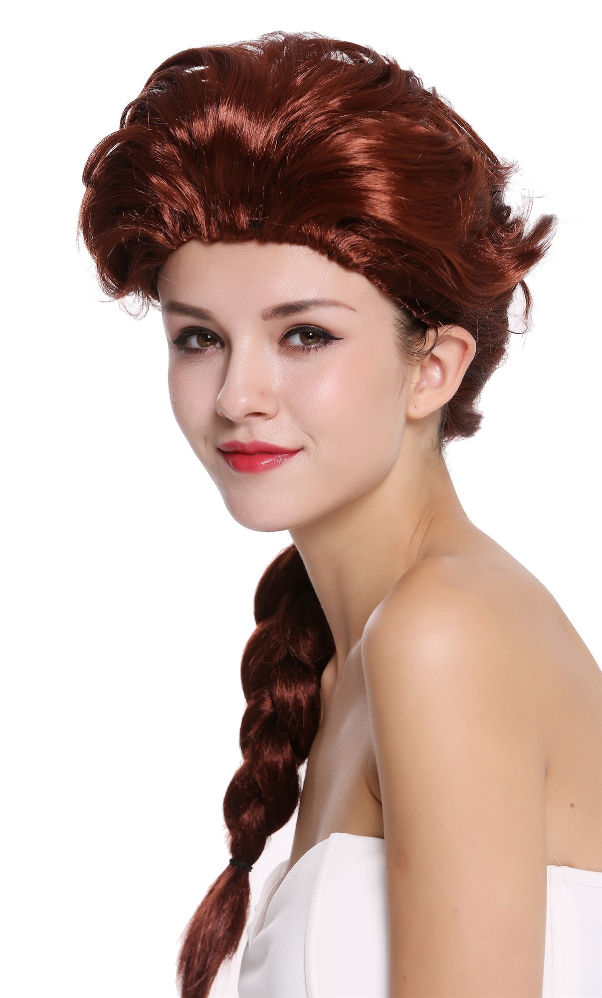 Baroque Lady Party Wig brown auburn long braided ponytail  051-P30, view 3, WIG ME UP: Your Perücken Online Shop Party Wig, Ladies, Brown, Braided, long