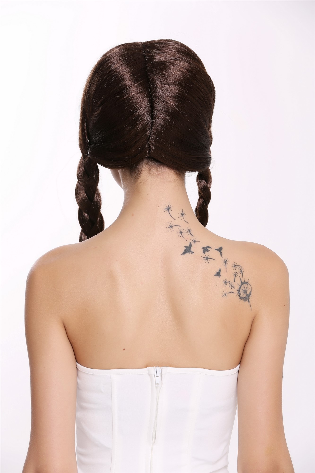 Lady Party Wig brown long braided pigtails queues girly Lolita Schoolgirl 90958, view 4, WIG ME UP: Your Perücken Online Shop Party Wig, Ladies, Brown, Braided, long
