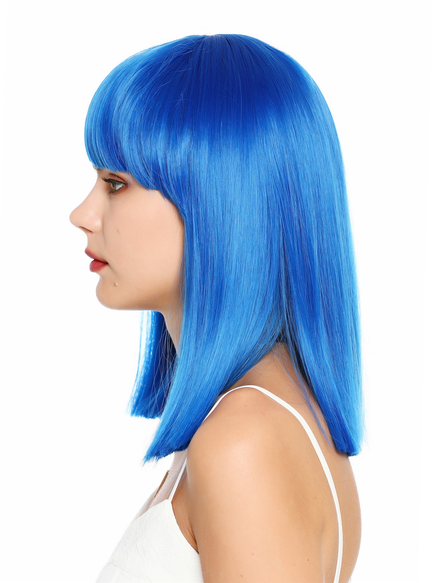 Damenperücke schulterlang blunt cut glatt breiter Pony Disco Blau SZL1498-DHT2517